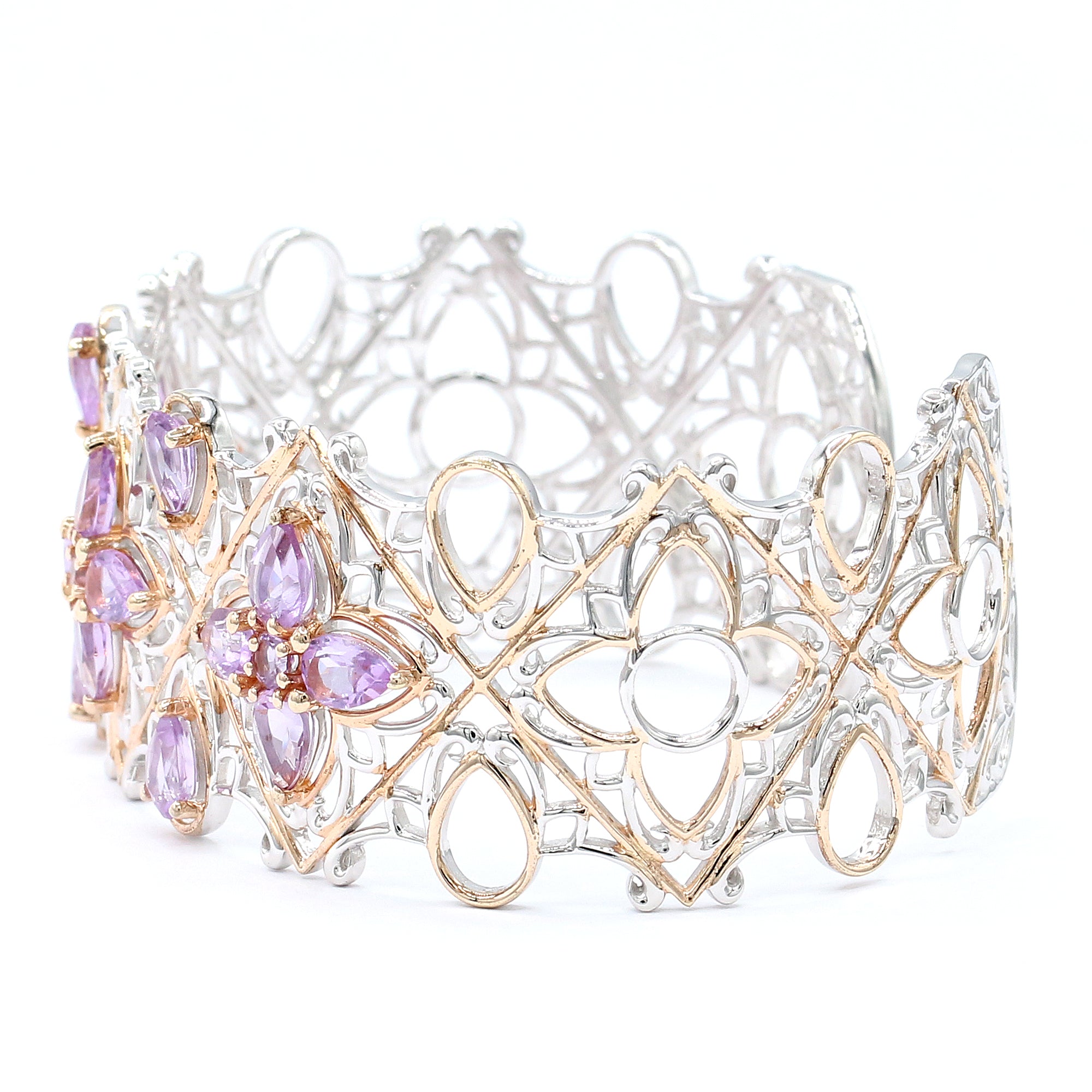 Gems en Vogue 18K Palladium Silver 7.34ctw Brazilian Amethyst Cuff Bangle Bracelet