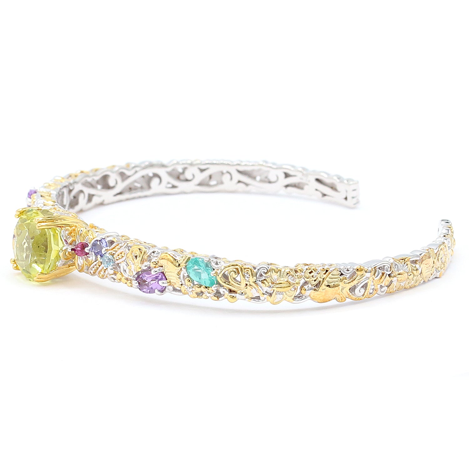 Gems en Vogue 4.78ctw Ouro Verde & Multi Gemstones Butterfly Bangle Bracelet
