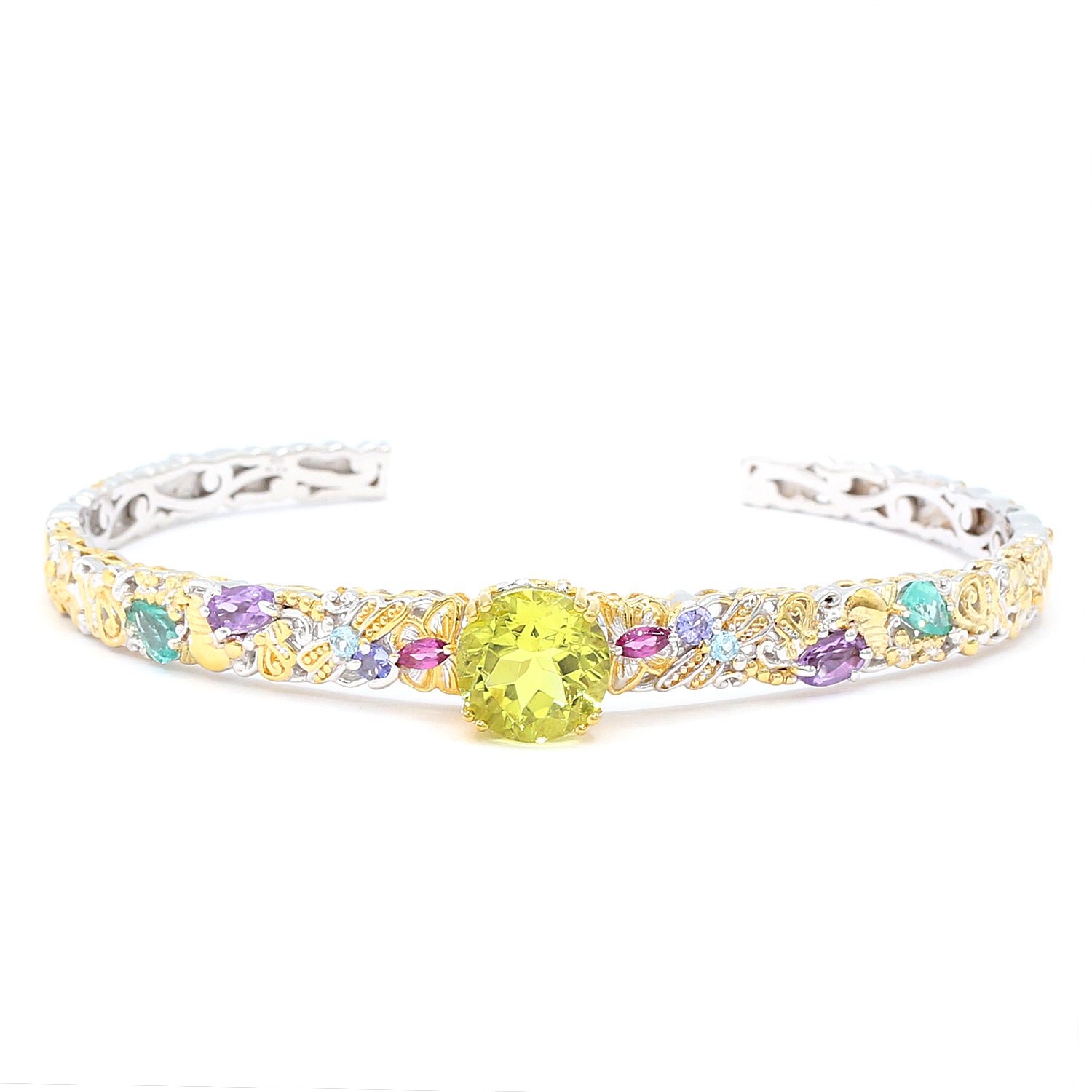 Gems en Vogue 4.78ctw Ouro Verde & Multi Gemstones Butterfly Bangle Bracelet