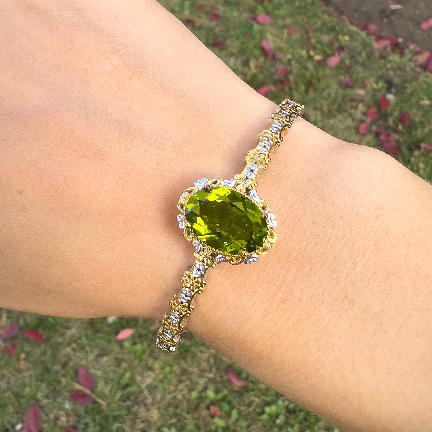 Gems en Vogue 6.20ctw Peridot Flexible Cuff Bangle Bracelet