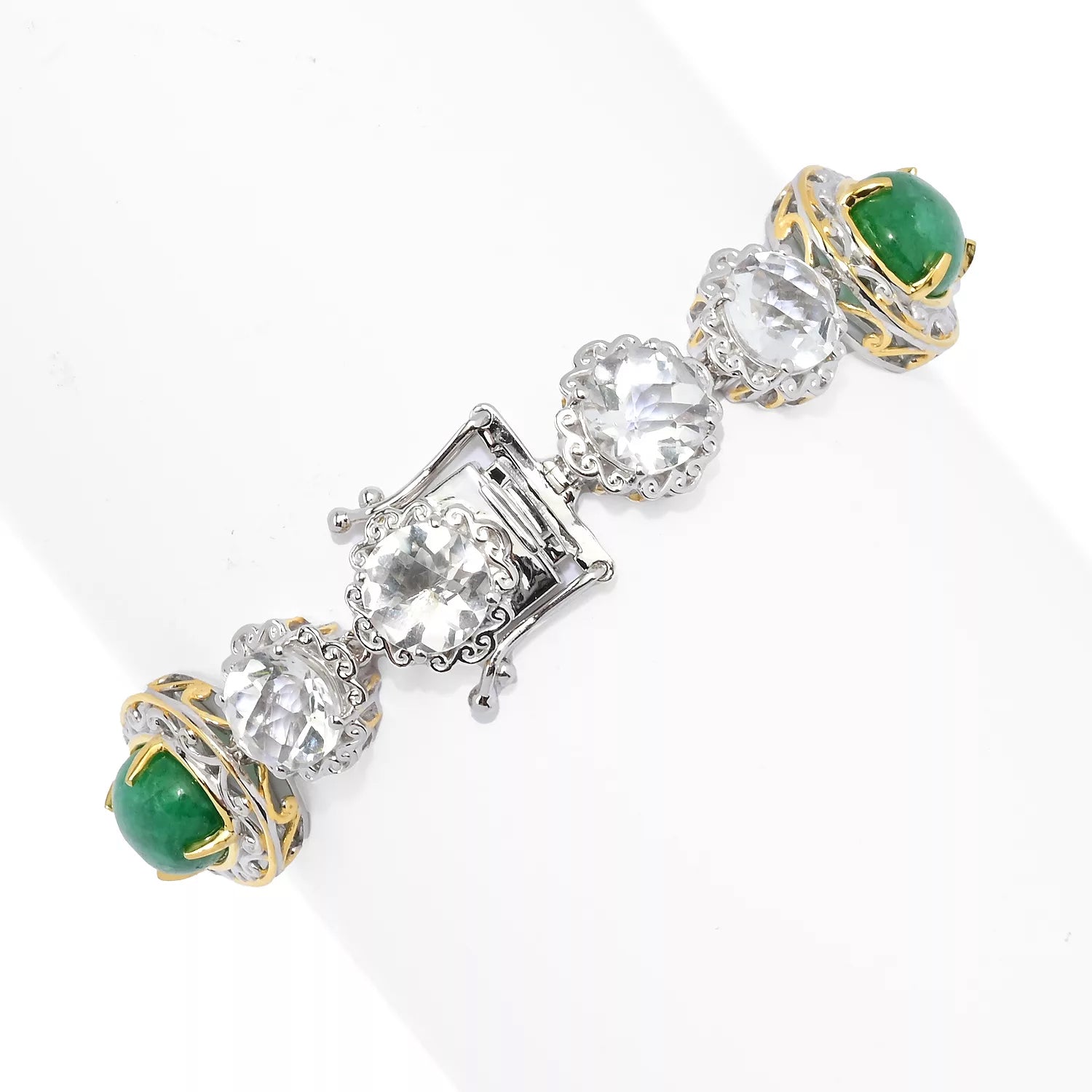 Gems en Vogue Royal Jewels Opaque Emerald & Clear Quartz Bracelet