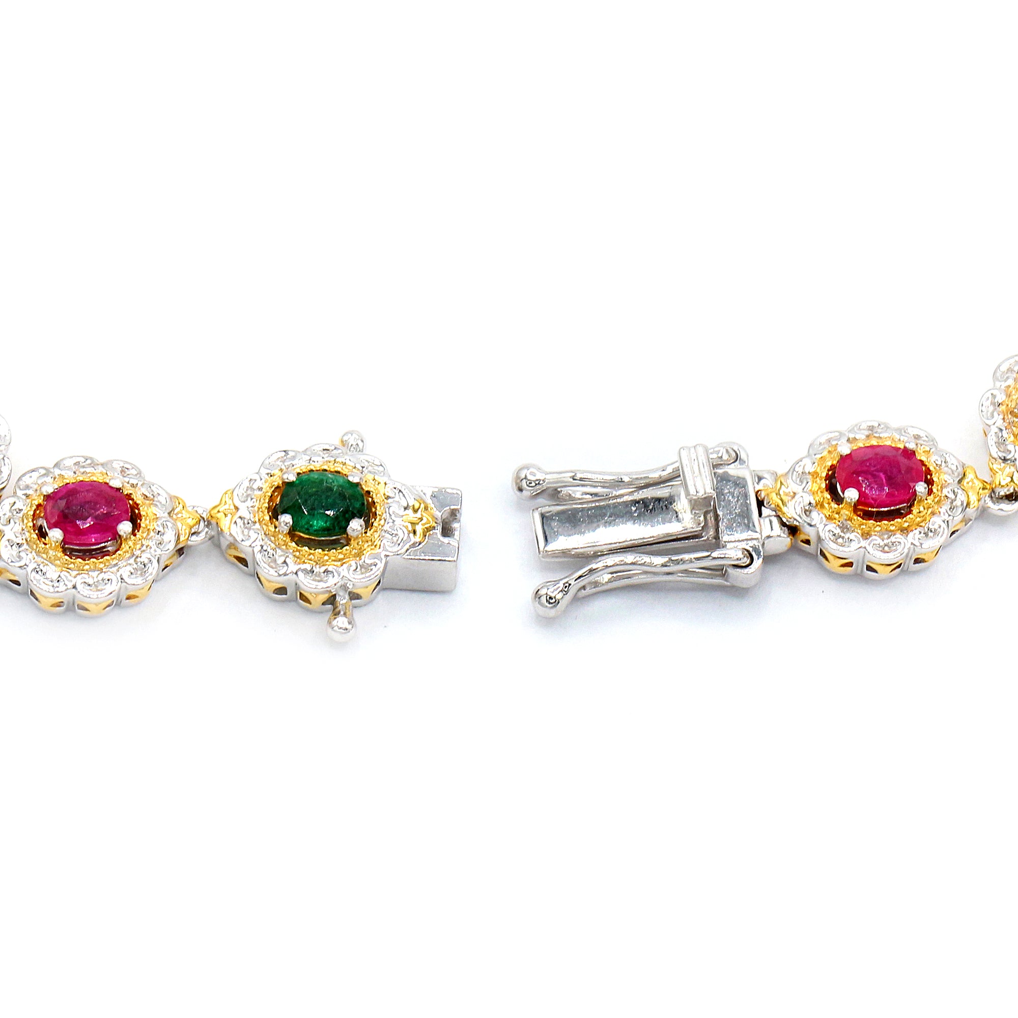 Gems en Vogue 24K Palladium Silver 3.46ctw Grizzly Emerald & Ruby Tennis Bracelet