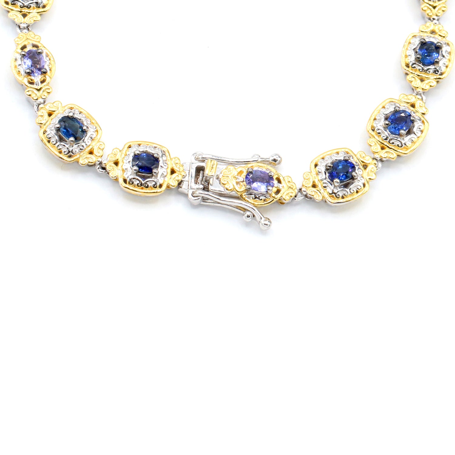 Gems en Vogue 2.69ctw Blue Sapphire & Tanzanite Tennis Bracelet
