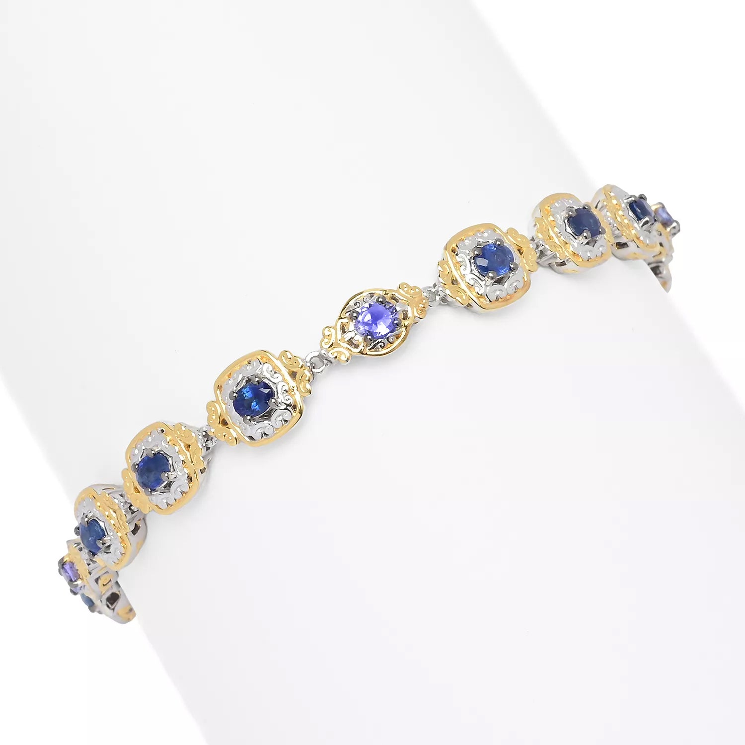 Gems en Vogue 2.69ctw Blue Sapphire & Tanzanite Tennis Bracelet