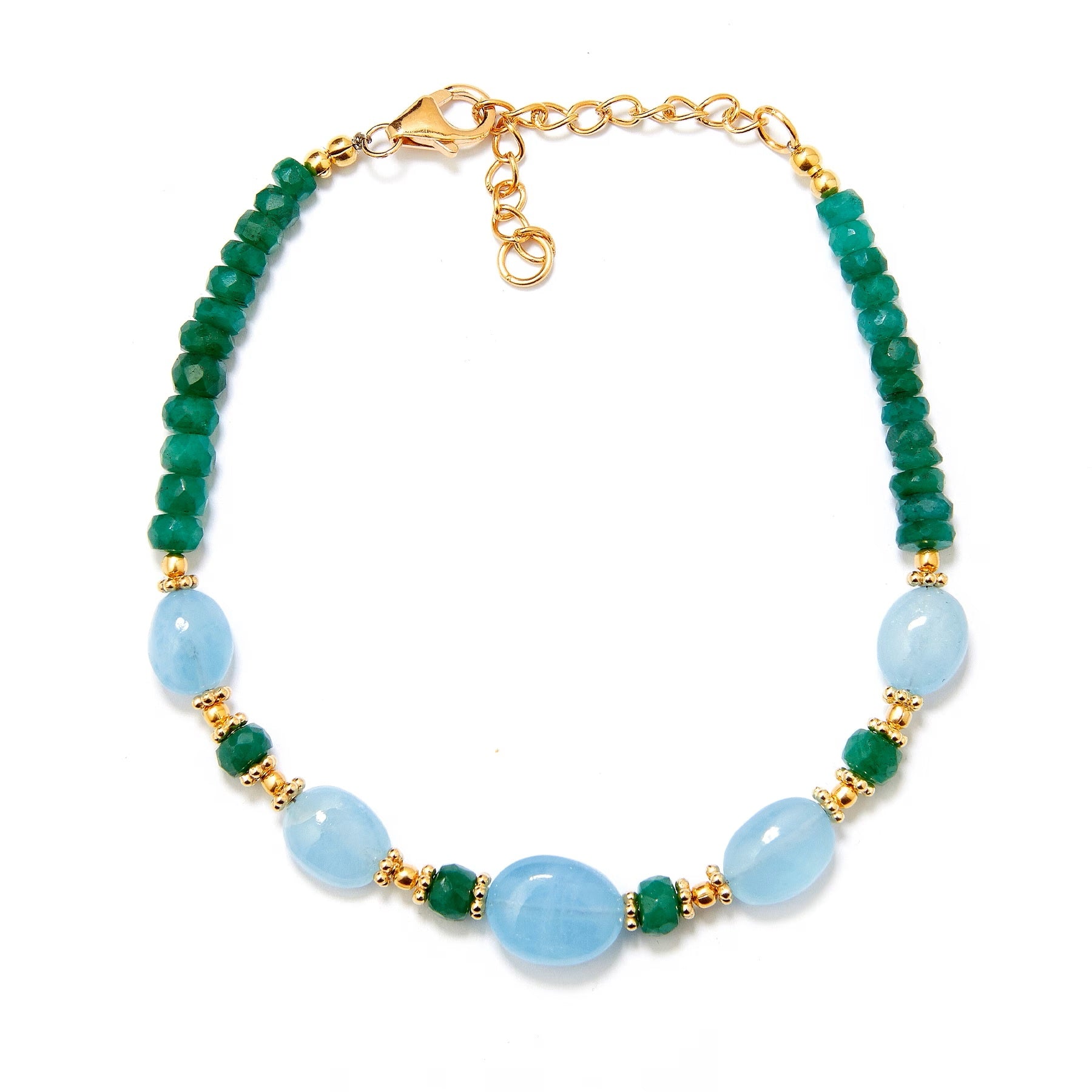 Gems en Vogue Tumbled Aquamarine & Emerald Beaded Bracelet