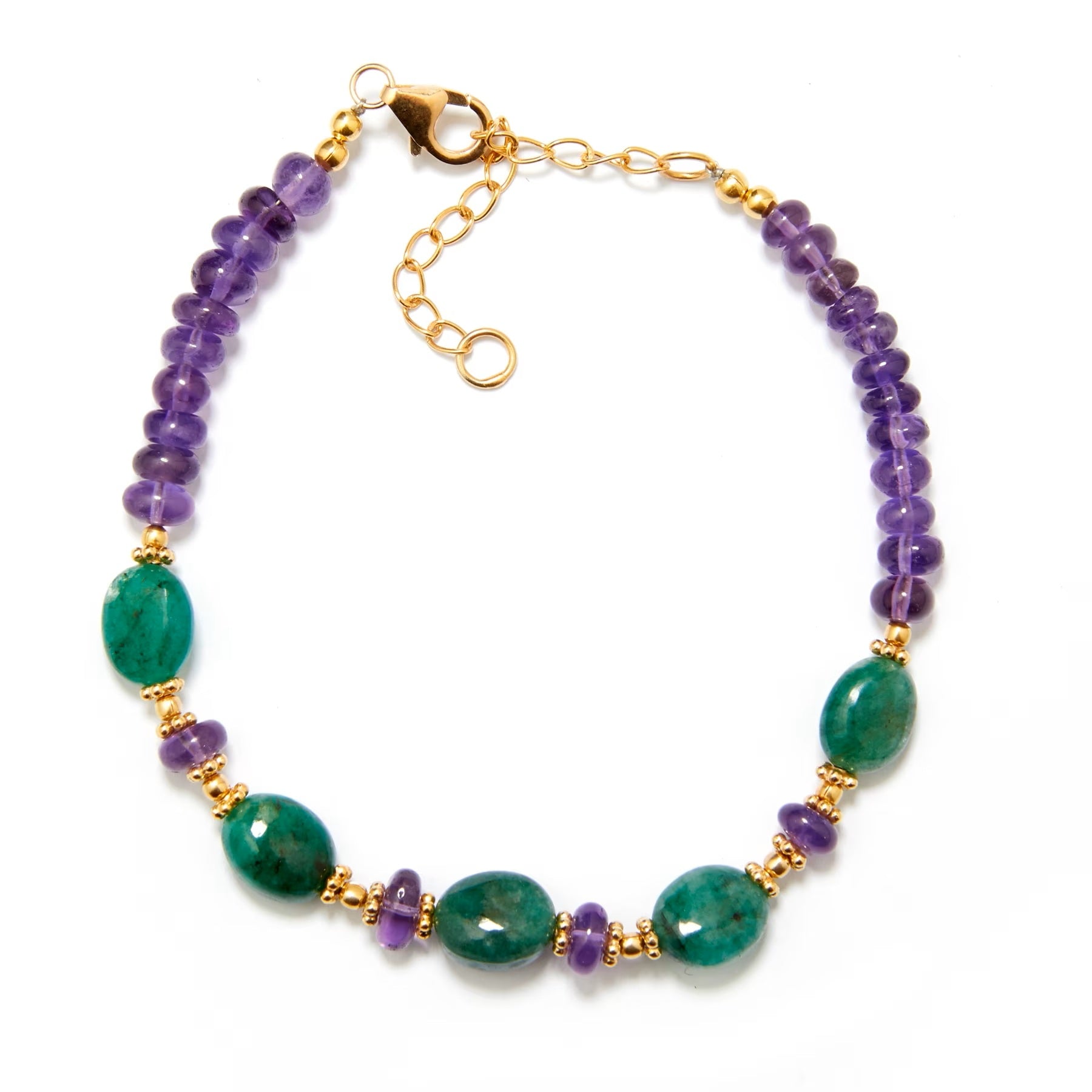 Gems en Vogue Tumbled Emerald & Amethyst Beaded Bracelet