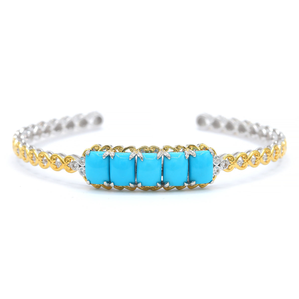 Bracelet manchette en turquoise La Belle au Bois Dormant et zircons blancs Gems en Vogue