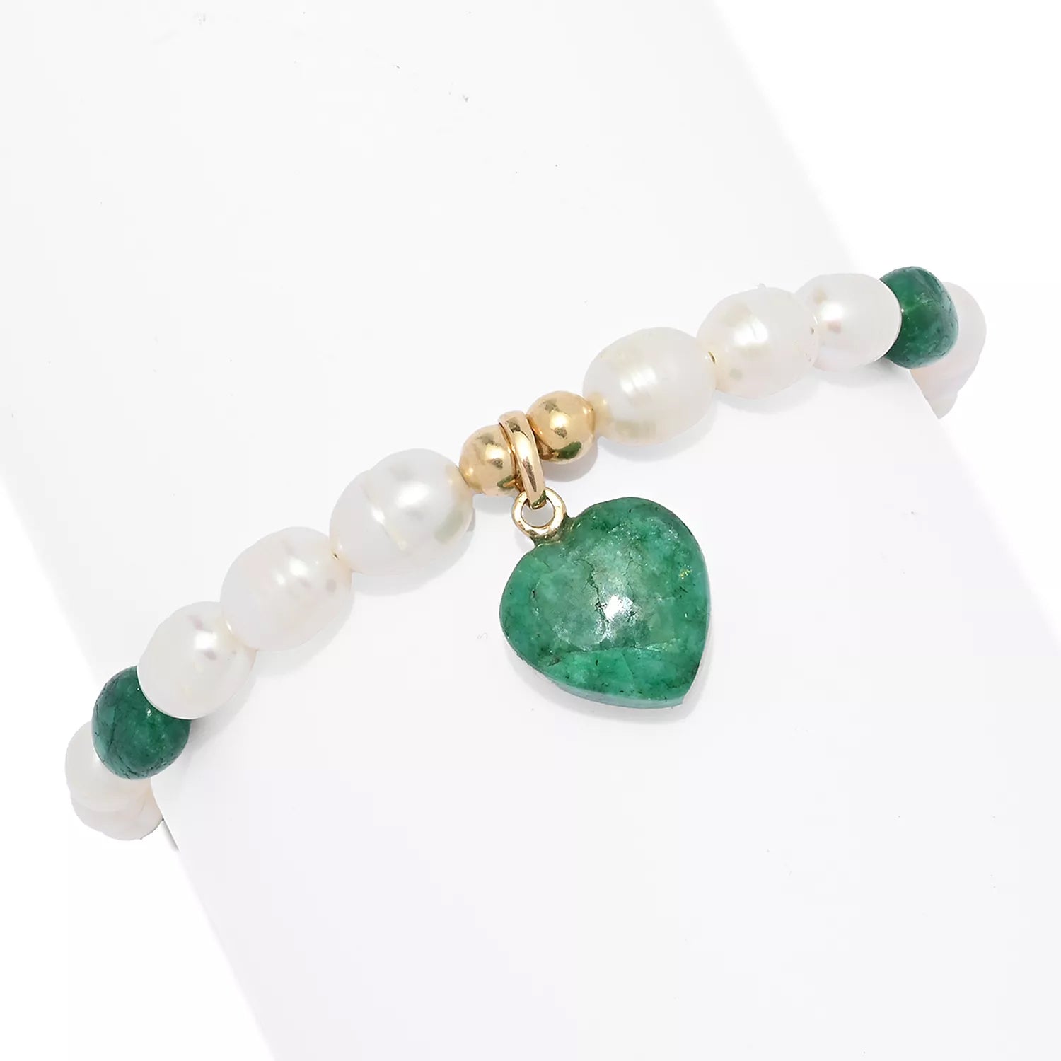 Gems en Vogue Opaque Emerald & Cultured Pearl Heart Bracelet