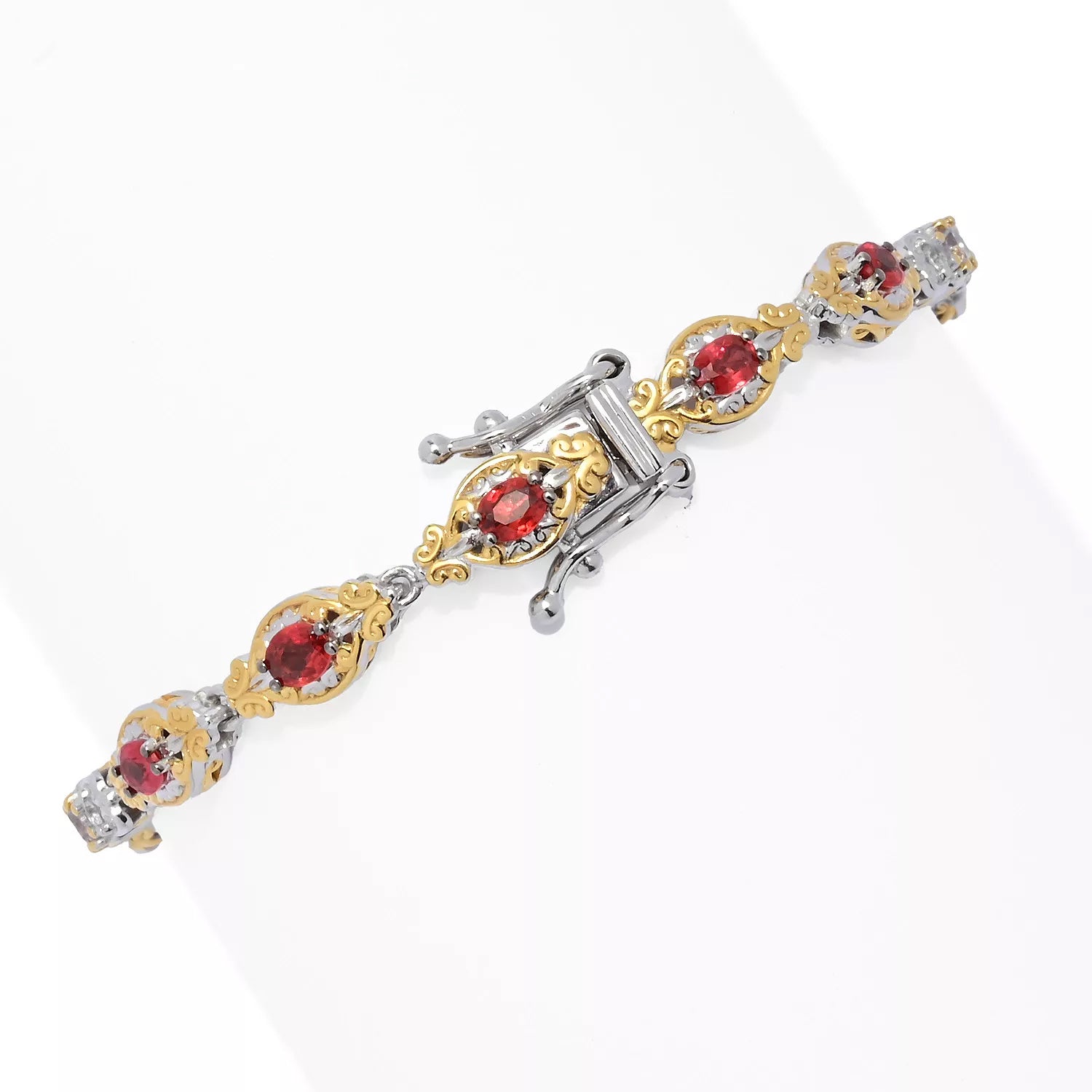 Gems en Vogue 3.40ctw Red Sapphire & White Zircon Bracelet