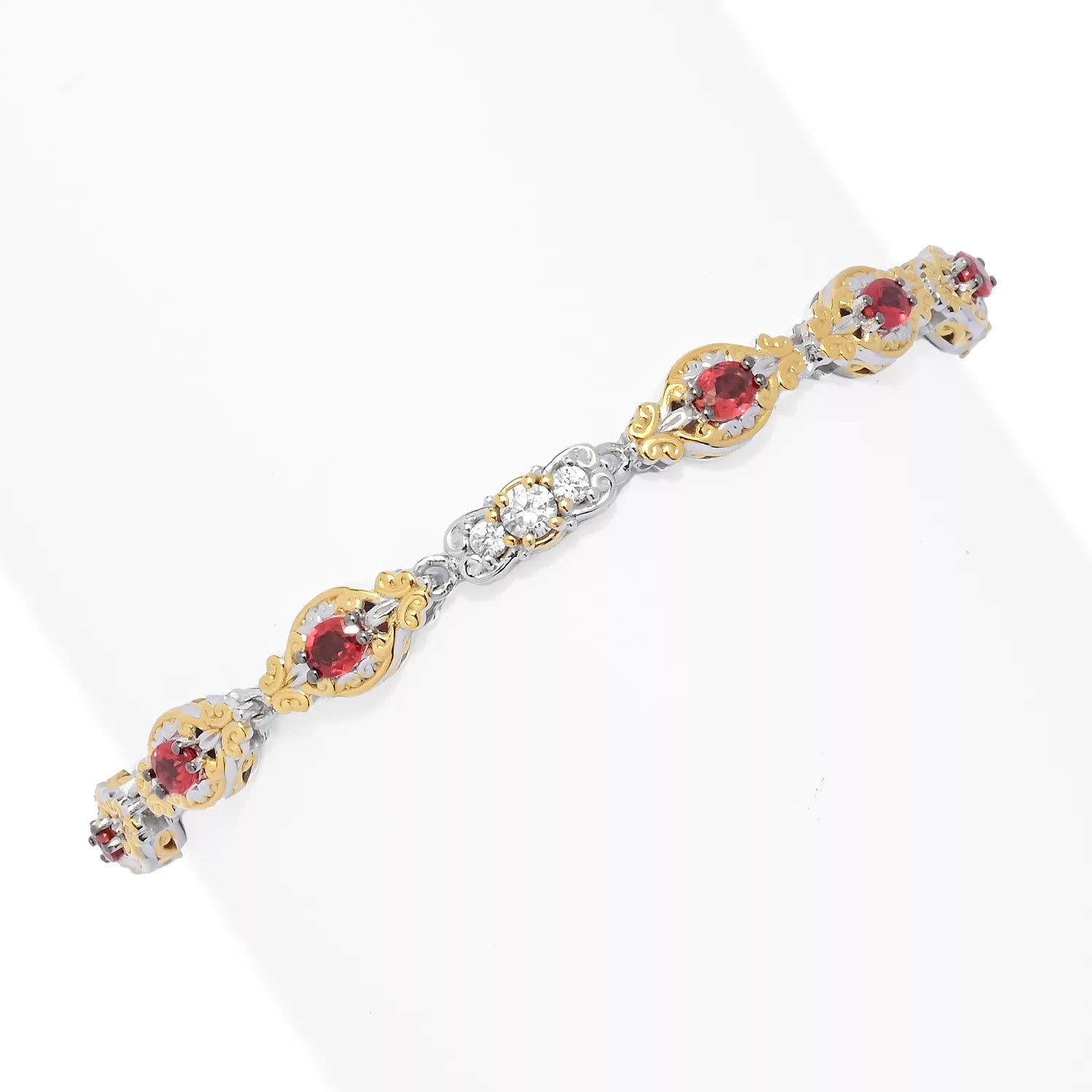 Gems en Vogue 3.40ctw Red Sapphire & White Zircon Bracelet