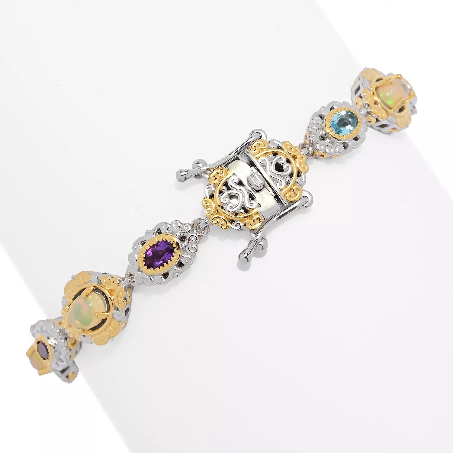 Gems en Vogue 4.29ctw Ethiopian Opal & Multi Gemstones Tennis Bracelet