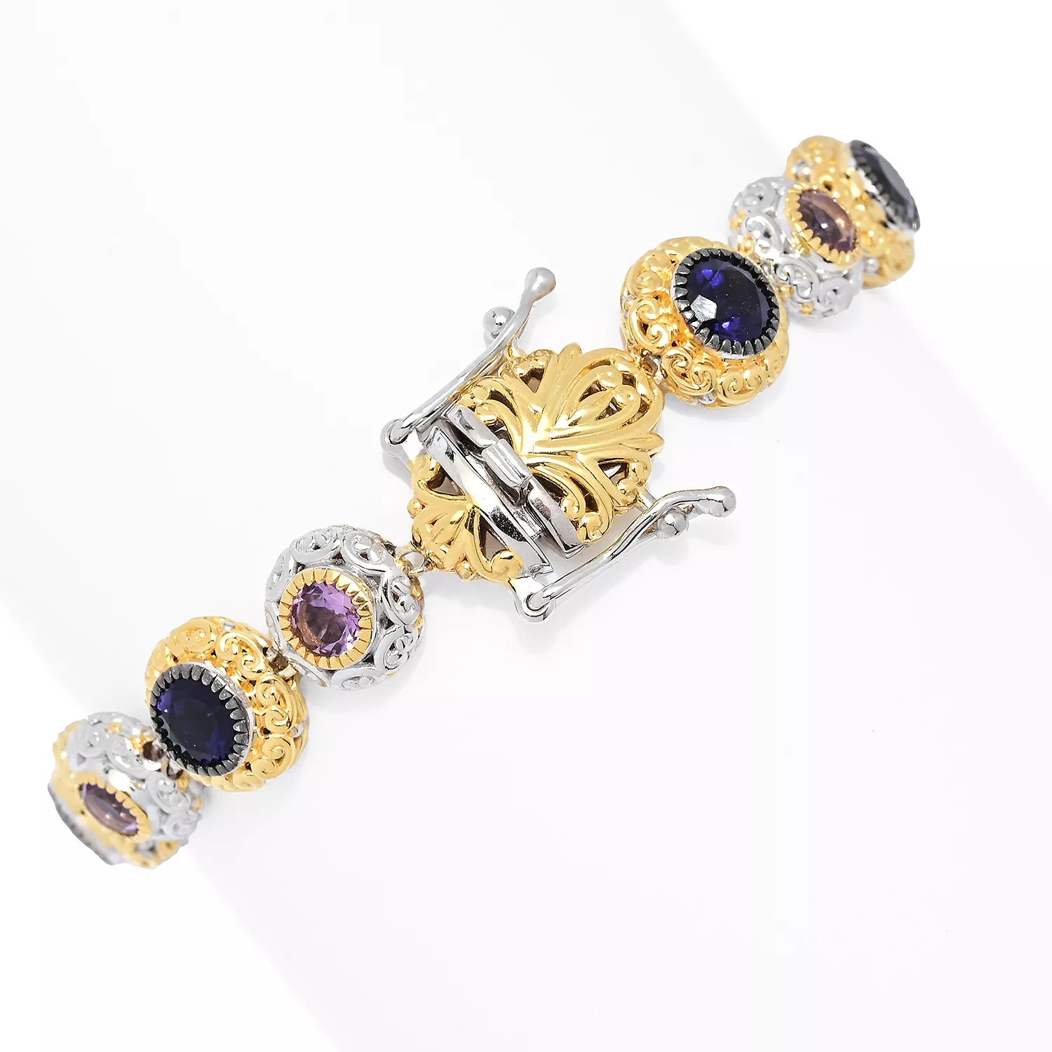 Gems en Vogue 4.44ctw Iolite & Brazilian Amethyst Link Bracelet