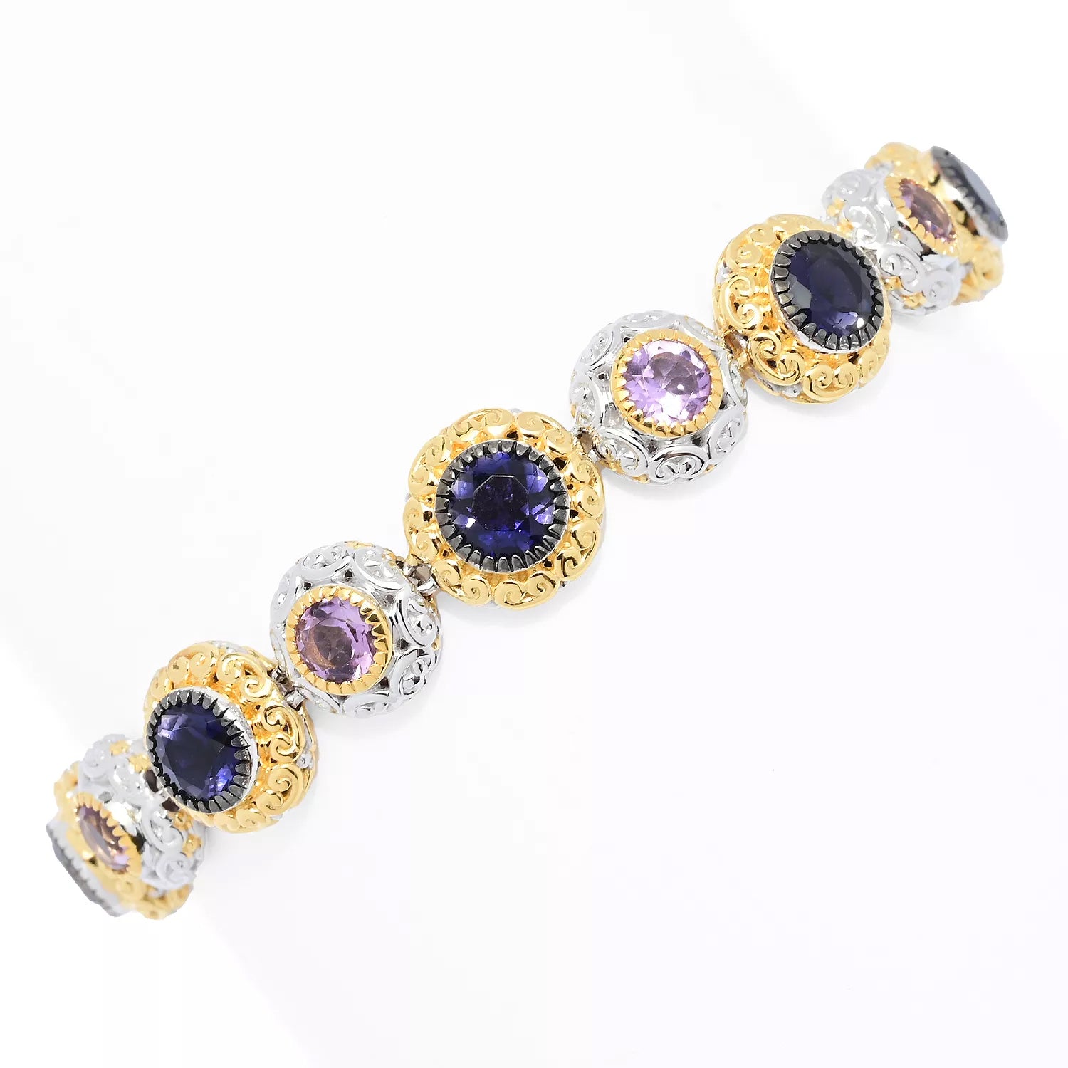 Gems en Vogue 4.44ctw Iolite & Brazilian Amethyst Link Bracelet