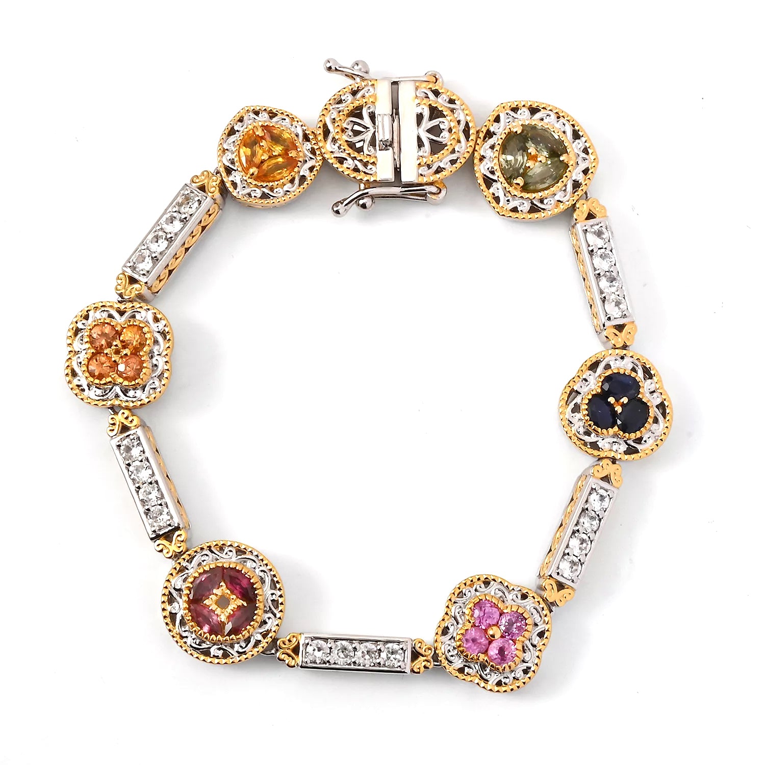Gems en Vogue 6.84ctw Multi Sapphire & White Zircon Bracelet