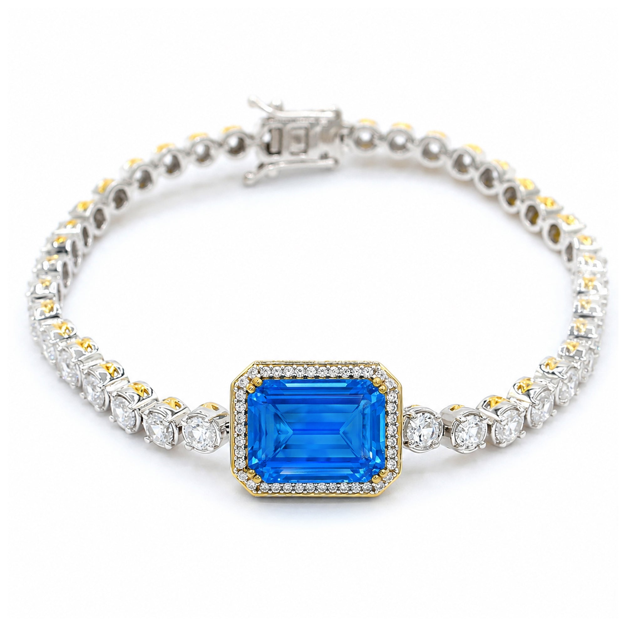 Gems en Vogue 24K Palladium Silver 23.99ctw Kashmir Blue Topaz & White Zircon Tennis Bracelet