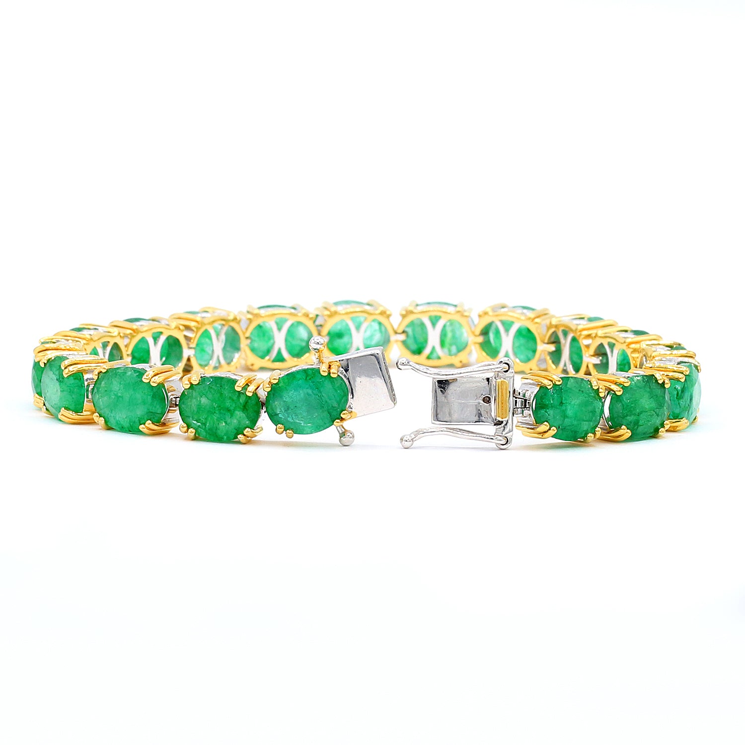 Gems en Vogue 24K Palladium Silver 33.46ctw Oval Zambian Emerald Tennis Bracelet
