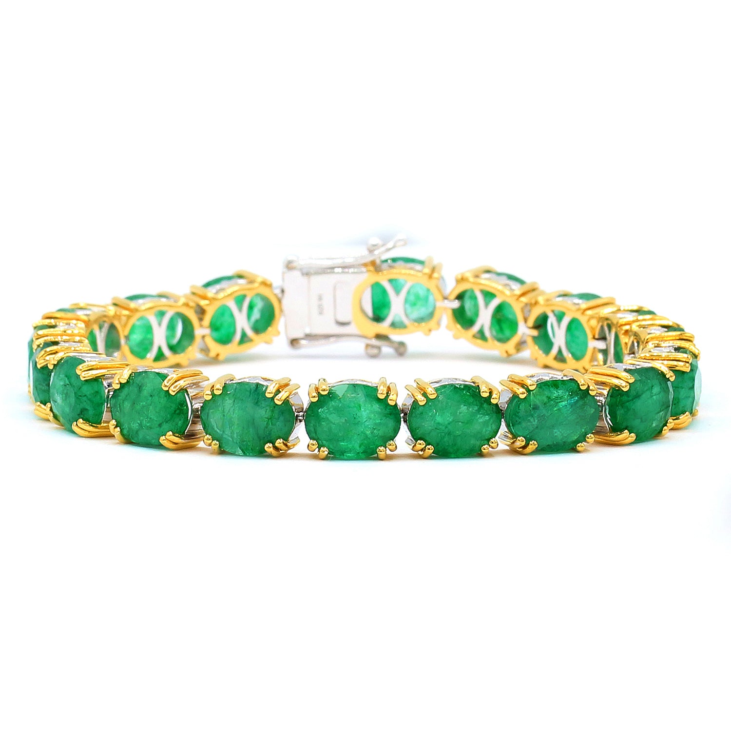 Gems en Vogue 24K Palladium Silver 33.46ctw Oval Zambian Emerald Tennis Bracelet