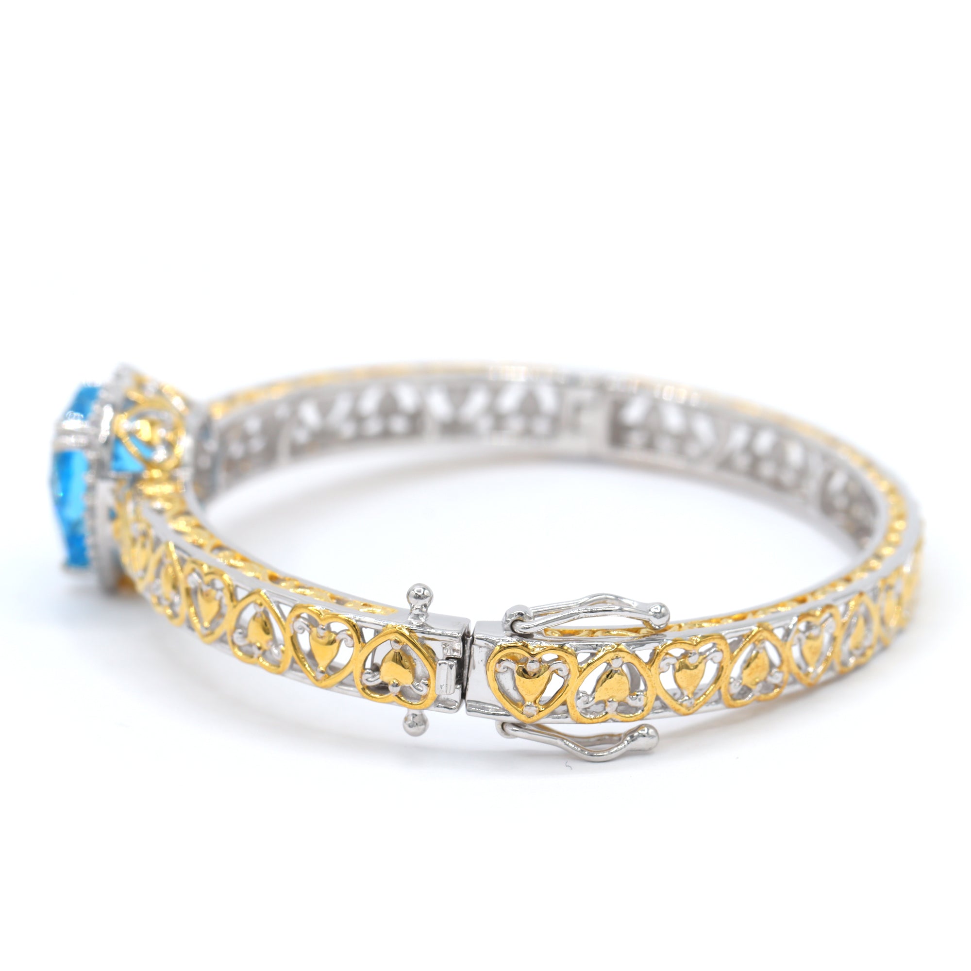 Gems en Vogue 24K Palladium Silver 10.58ctw Super Swiss Blue Topaz & White Zircon Heart Bangle Bracelet