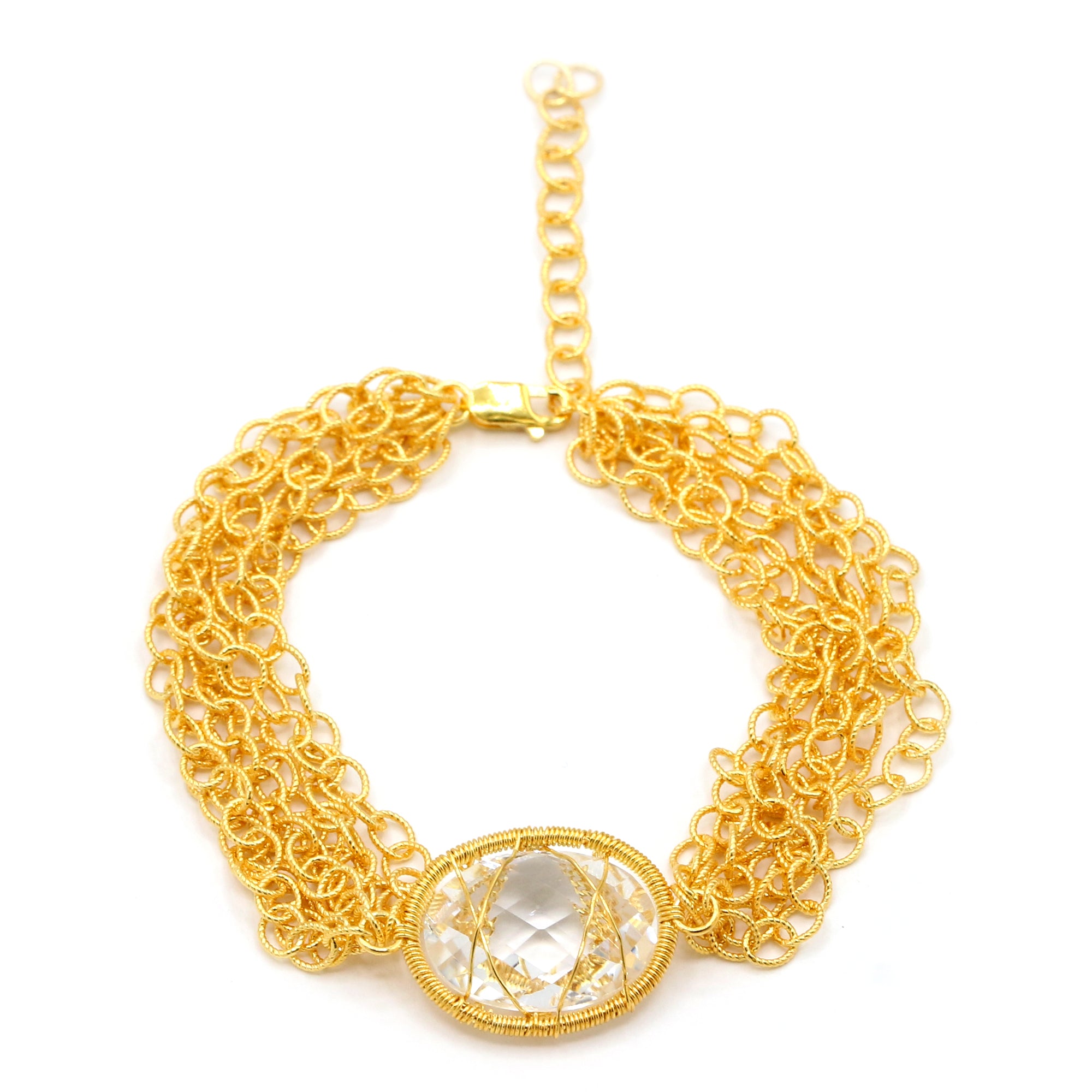 Hall of Jewels 8.75ctw Clear Quartz Multi Strand Wire Wrap Bracelet