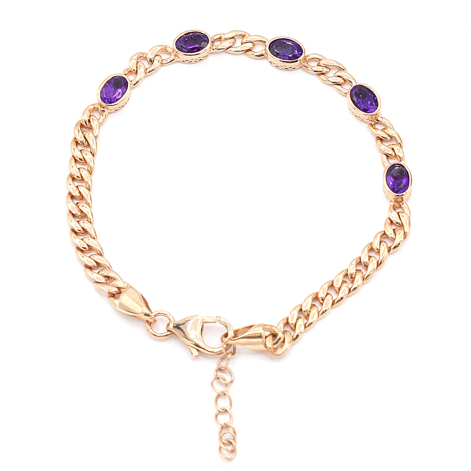 Hall of Jewels 2.20ctw African Amethyst Curb Chain Bracelet