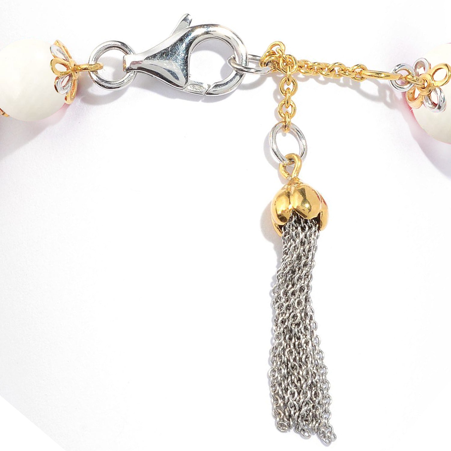 Gems en Vogue White Coral Bead Tassel Bracelet