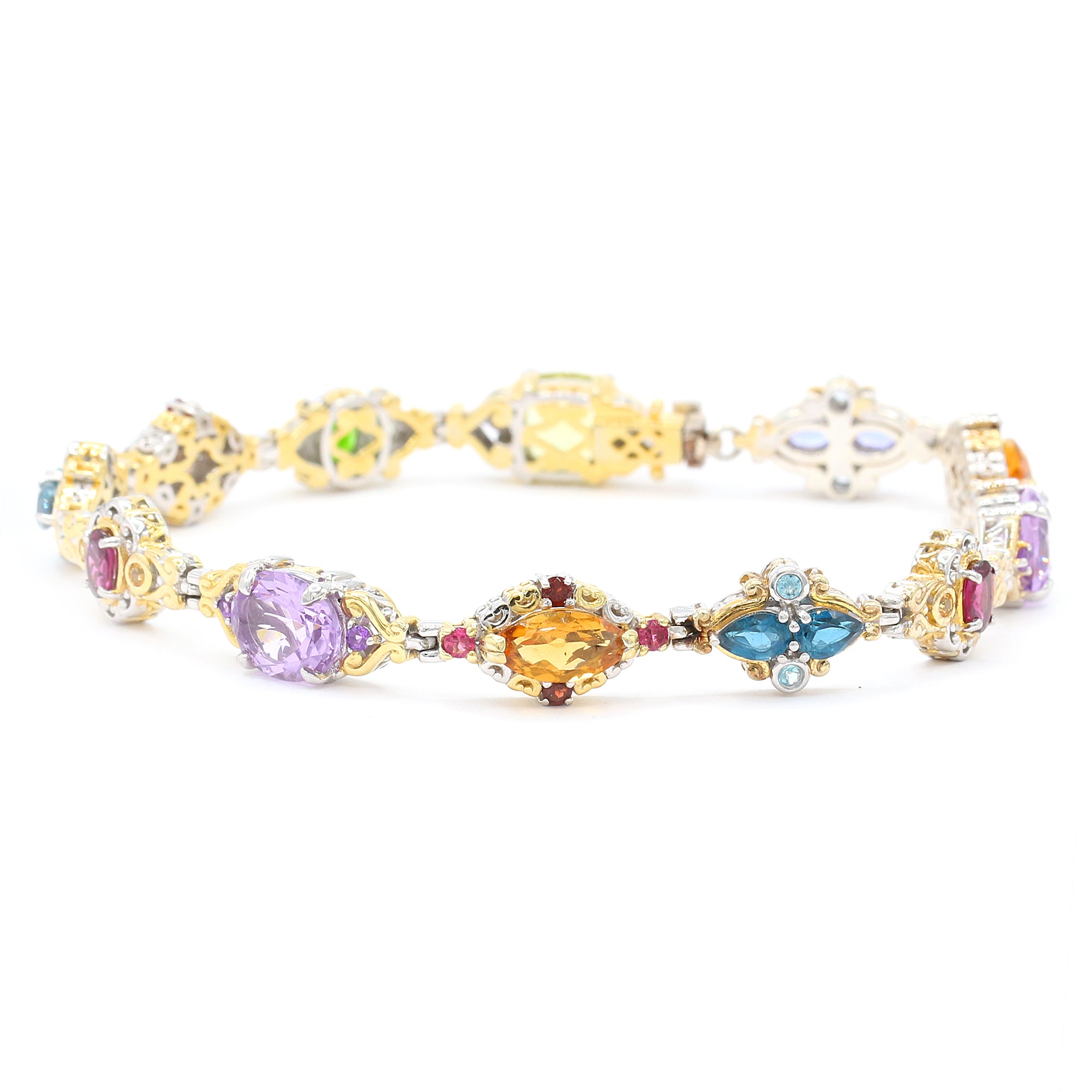 Gems en Vogue 24K Palladium Silver 18.99ctw Multi Gemstone Fancy Link Line Bracelet