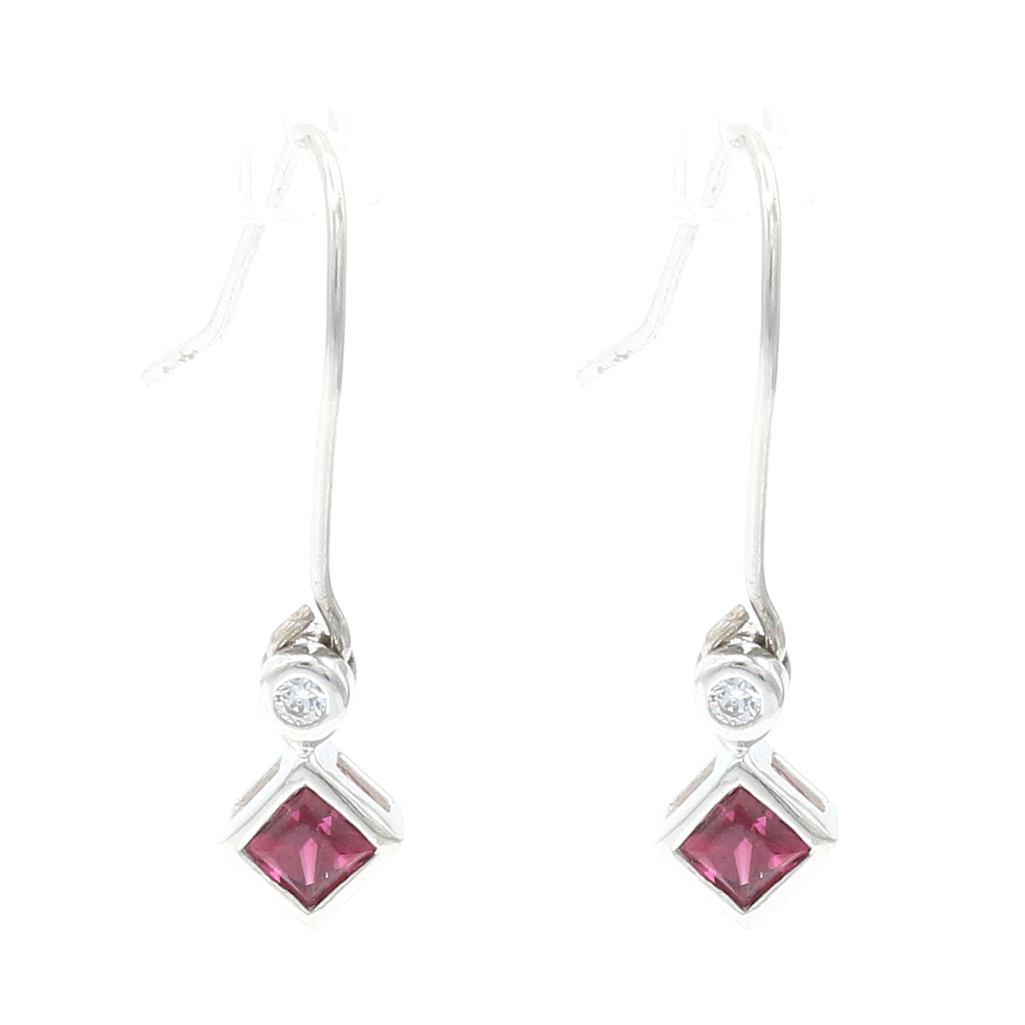 Golden Jewel 10K White Gold 0.48ctw Rhodolite Garnet & Diamond Drop Earrings