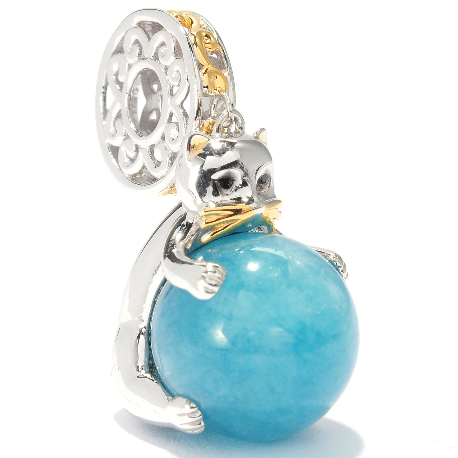 Gems en Vogue Round Gemstone Bead Circus Animal Cat Drop Charm