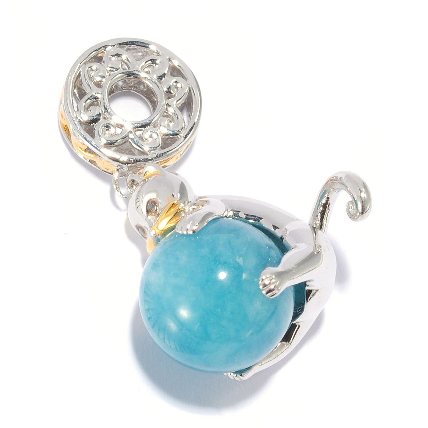 Gems en Vogue Round Gemstone Bead Circus Animal Cat Drop Charm