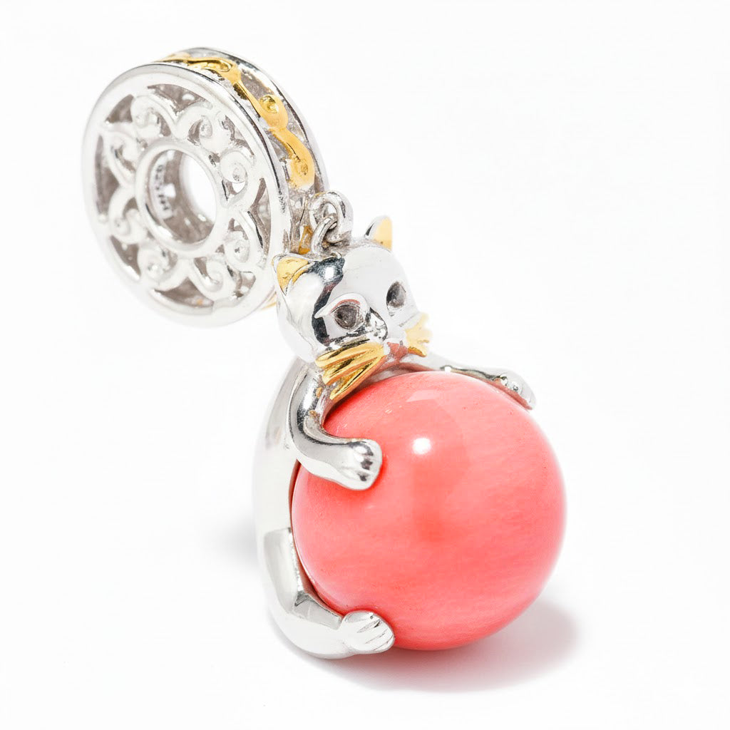 Gems en Vogue Round Gemstone Bead Circus Animal Cat Drop Charm