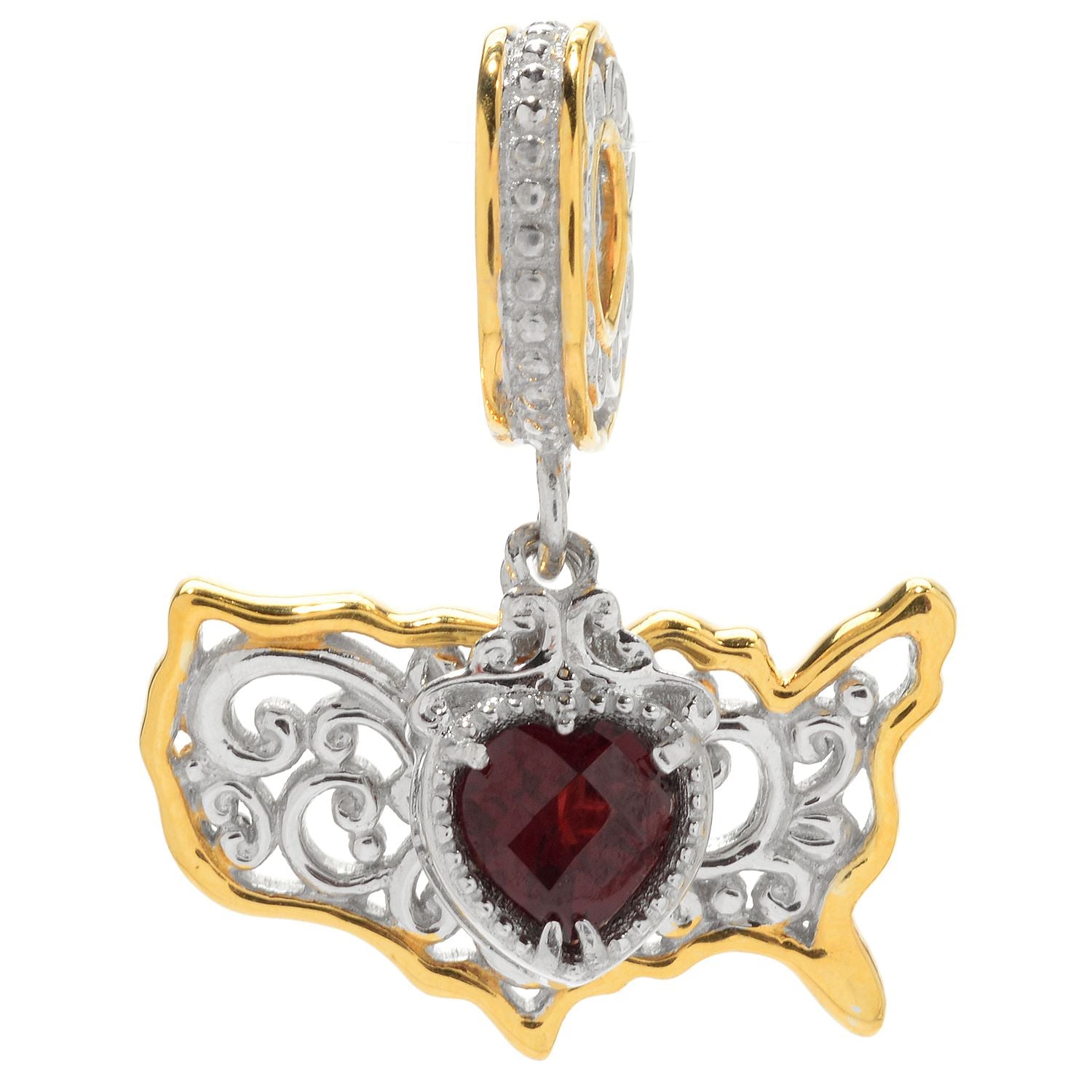 Gems en Vogue 24K Palladium Silver 1.06ctw Heart Shape Garnet United States Drop Charm