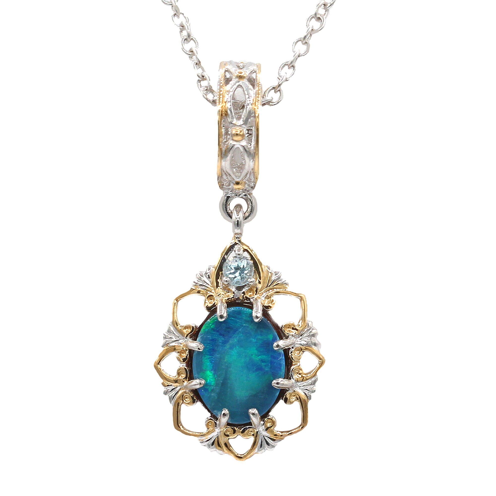 Gems en Vogue Australian Opal Doublet & Blue Topaz Charm/Pendant