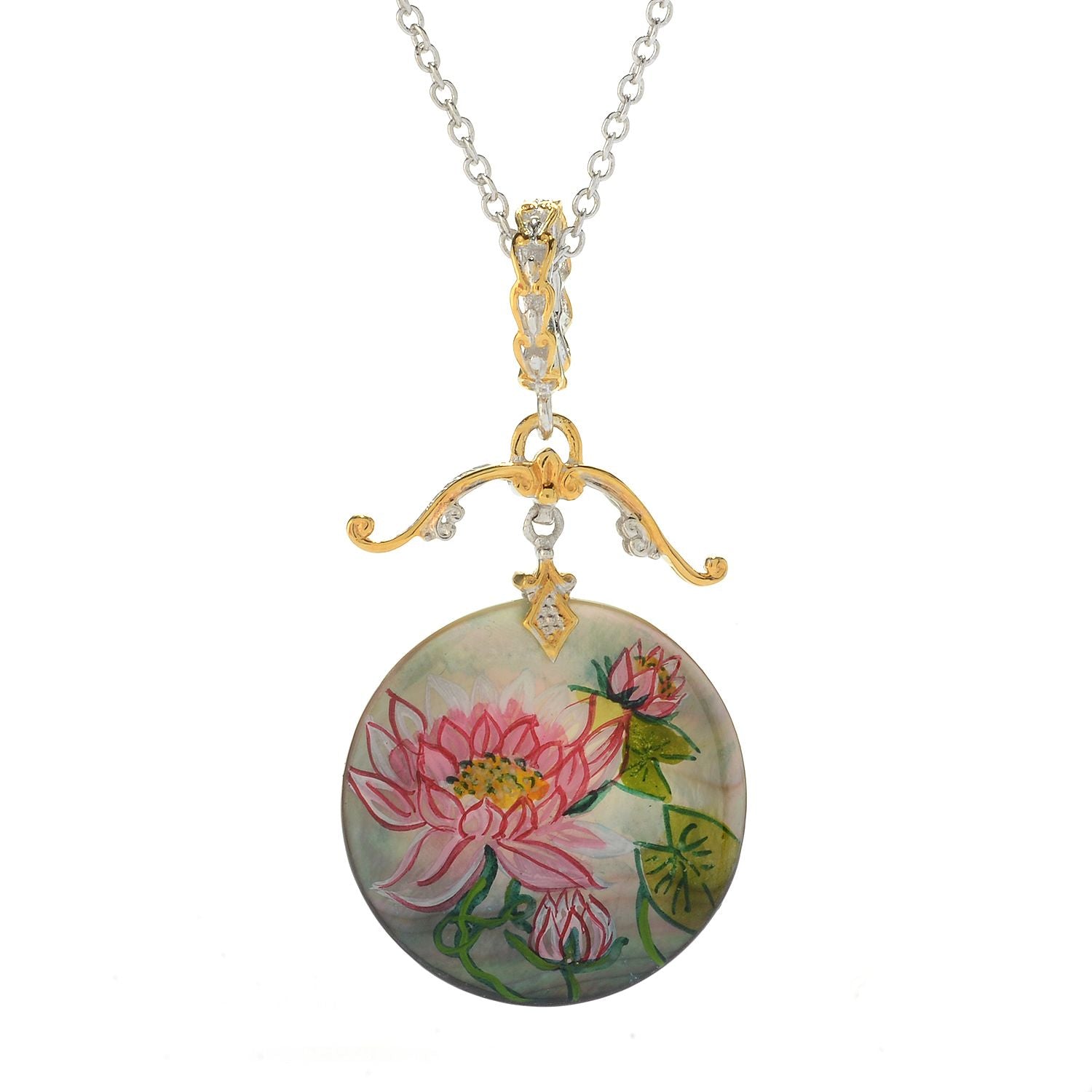 Gems en Vogue Painted Shell Christmas Floral Pendant