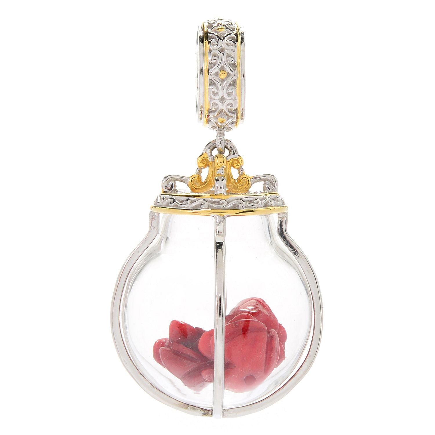 Gems en Vogue Choice of Coral Rose Flower Glass Drop Charm