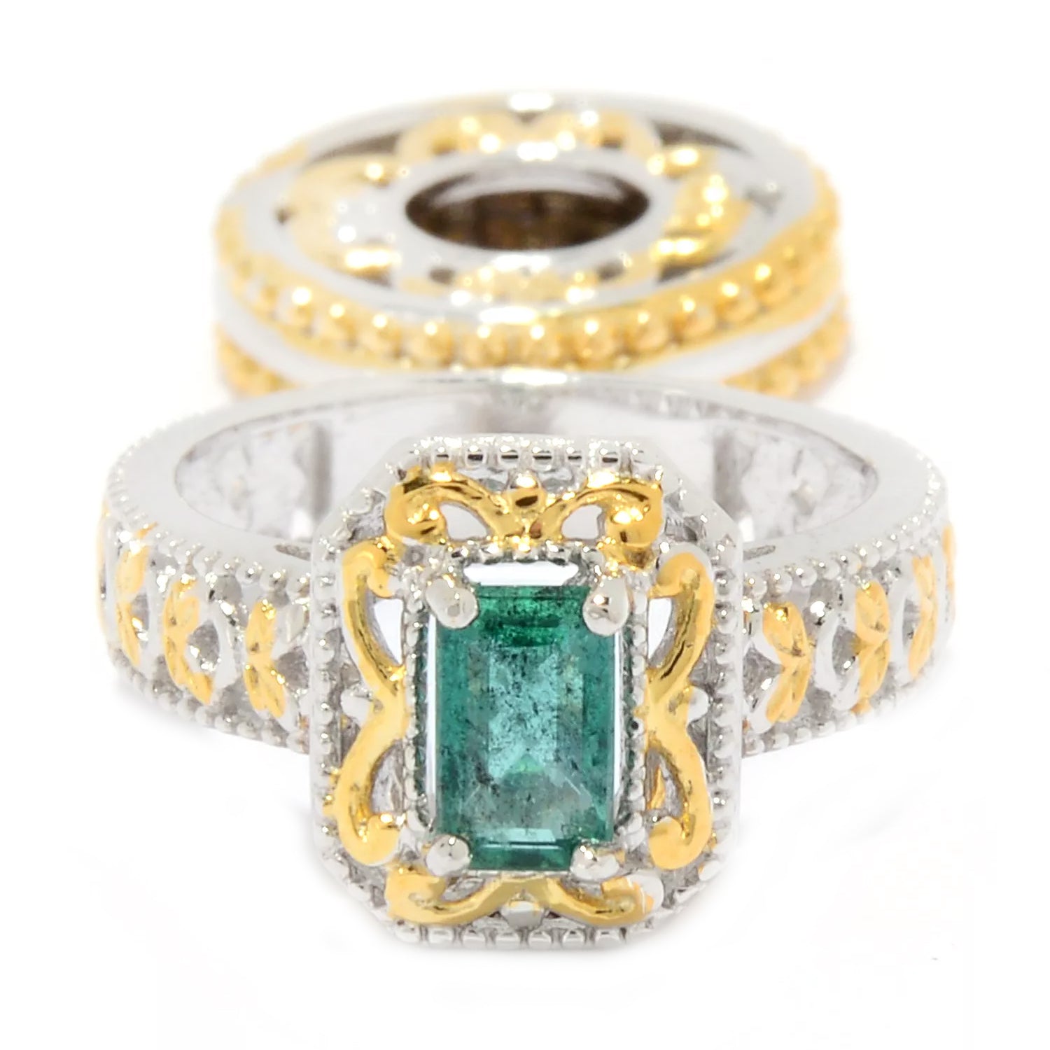 Gems en Vogue 0.24ctw Grizzly Emerald Ring Drop Scrollwork Charm