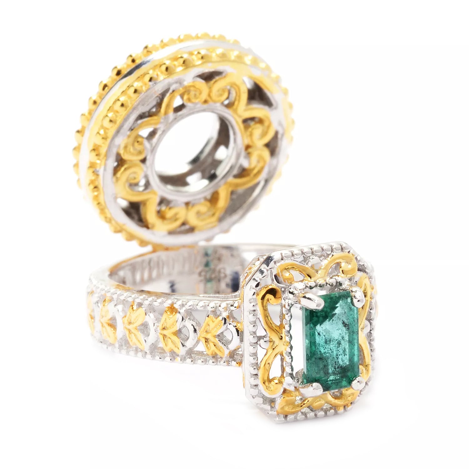 Gems en Vogue 0.24ctw Grizzly Emerald Ring Drop Scrollwork Charm