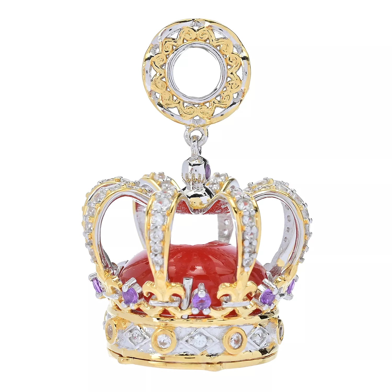 Gems en Vogue Red Chalcedony, Amethyst & White Zircon Crown Charm/Pendant