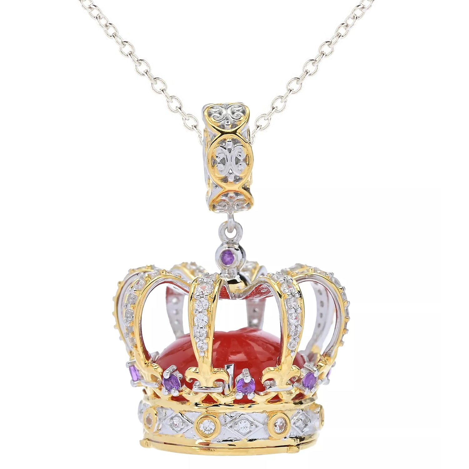 Gems en Vogue Red Chalcedony, Amethyst & White Zircon Crown Charm/Pendant