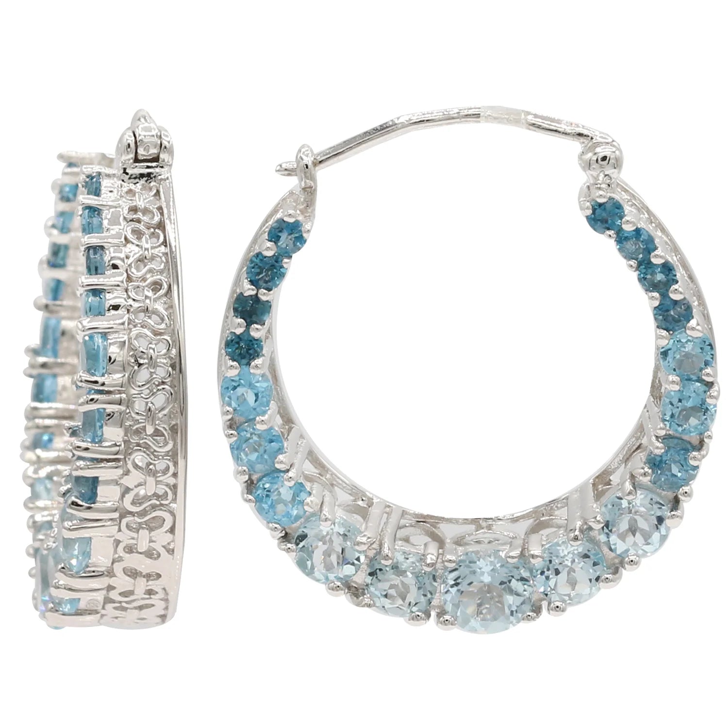 Gems en Vogue 5.64ctw Sky and London Blue Topaz Hoop Earrings