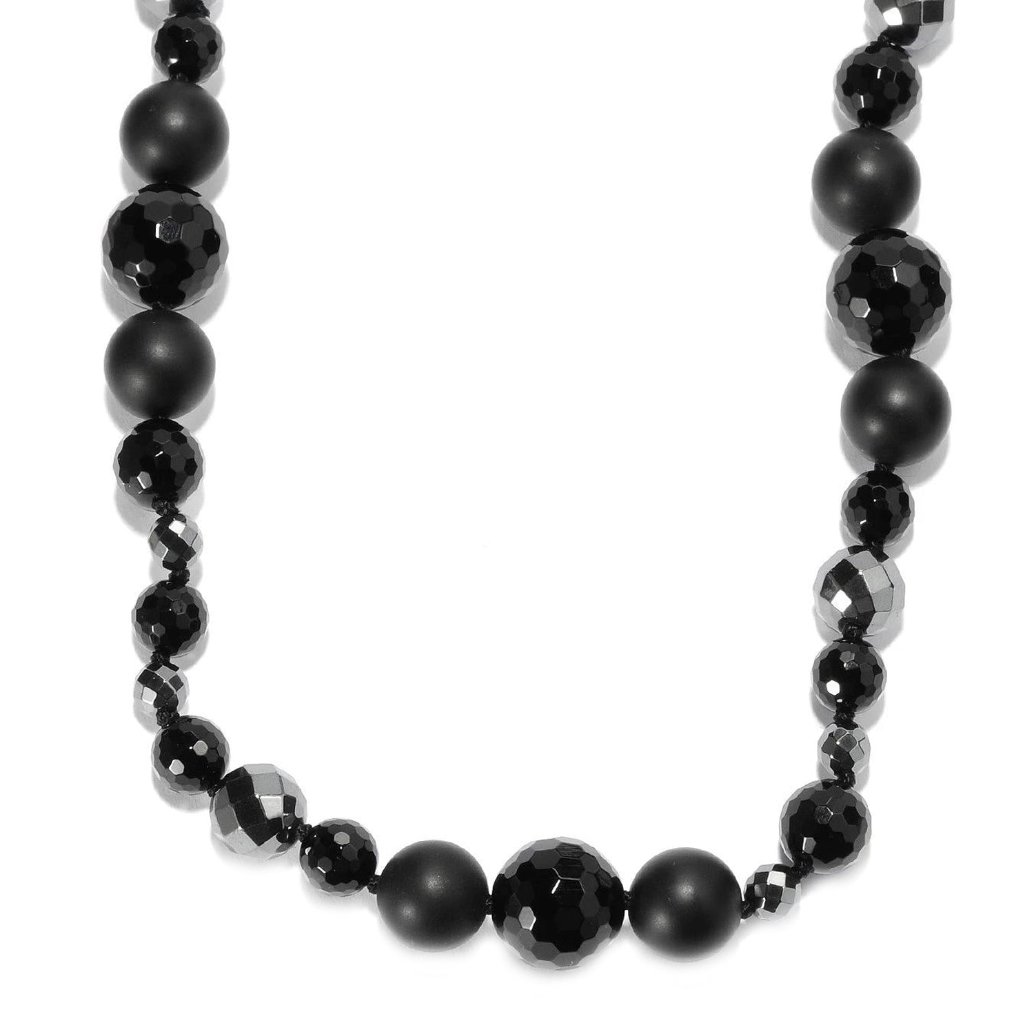 Gems en Vogue Hematite & Black Agate Bead Toggle Necklace