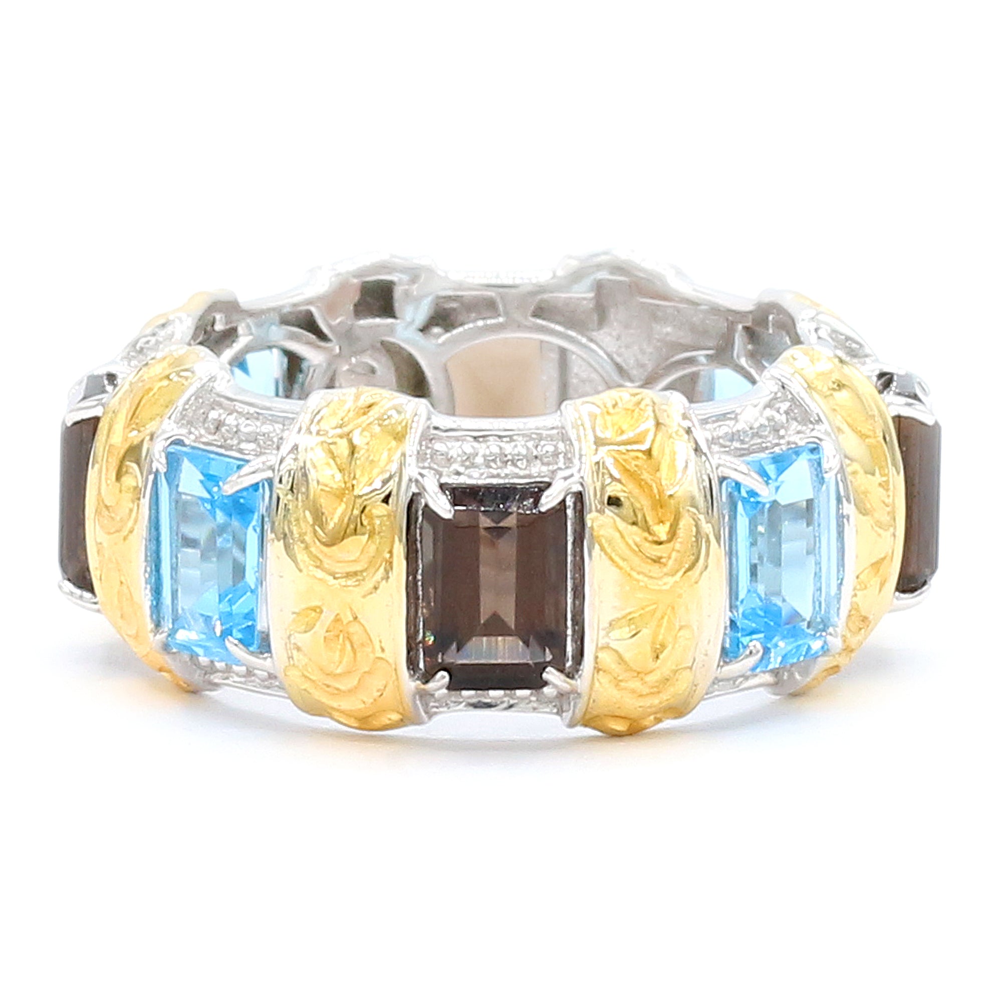 Gems en Vogue 4.92ctw Smoky Quartz & Swiss Blue Topaz Band Eternity Ring CANNOT BE RESIZED
