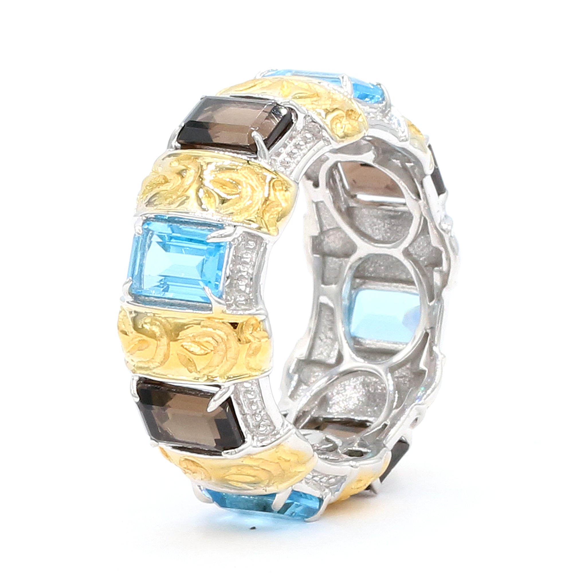 Gems en Vogue 4.92ctw Smoky Quartz & Swiss Blue Topaz Band Eternity Ring CANNOT BE RESIZED