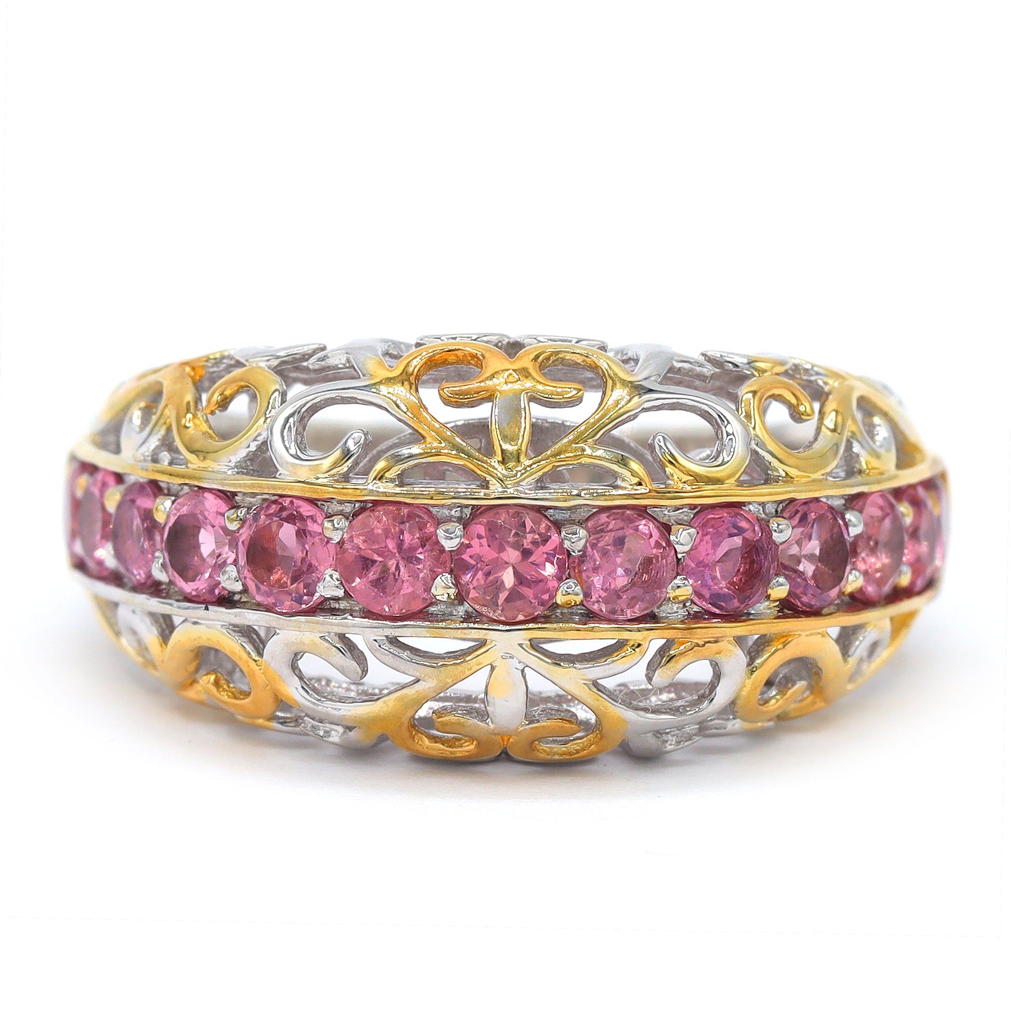 Bague Gems en Vogue en tourmaline rose de 2,06 carats et zircon blanc avec halo