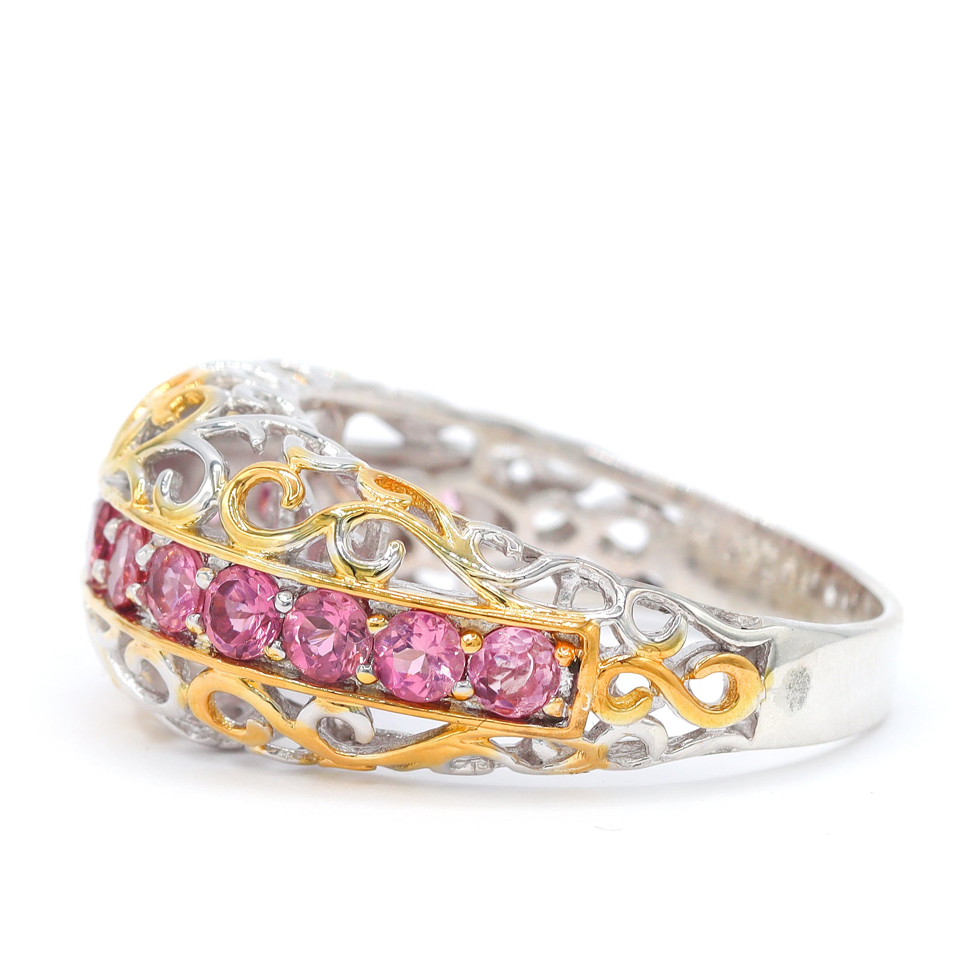 Bague Gems en Vogue en tourmaline rose de 2,06 carats et zircon blanc avec halo