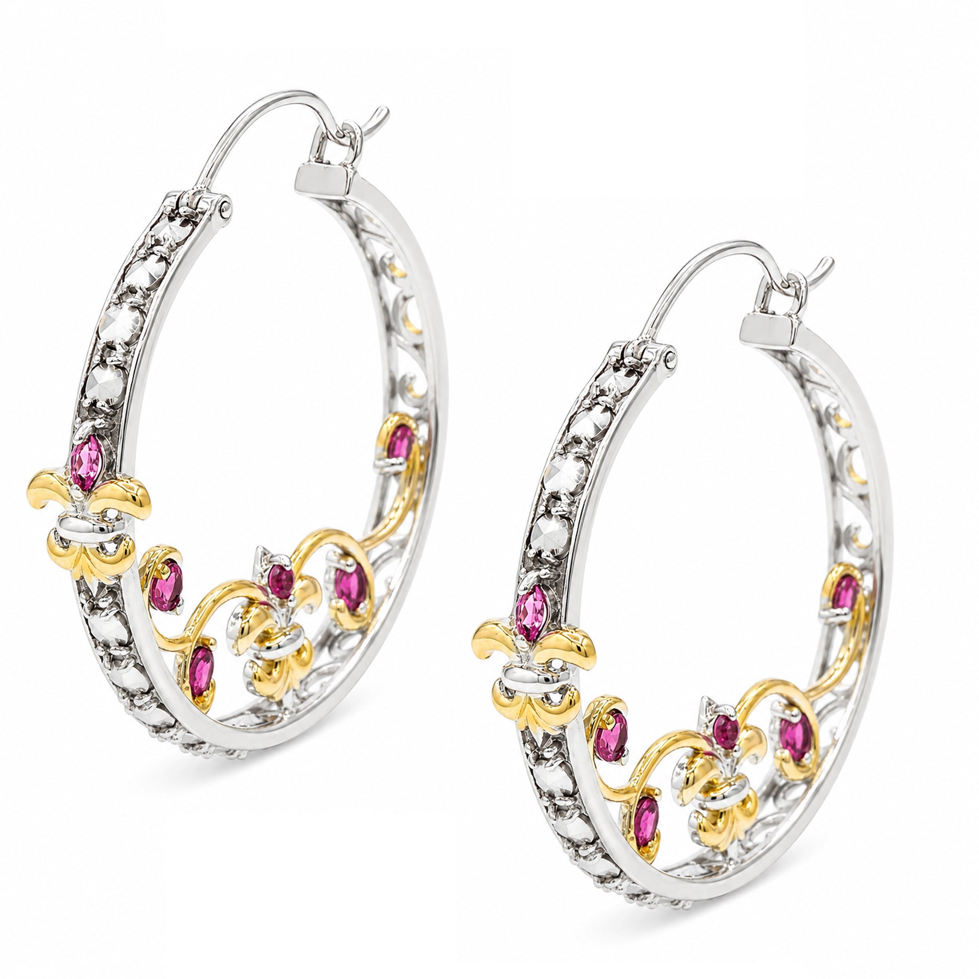 Gems en Vogue 24K Palladium Silver 1.20ctw Pink Tourmaline Hoop Earrings
