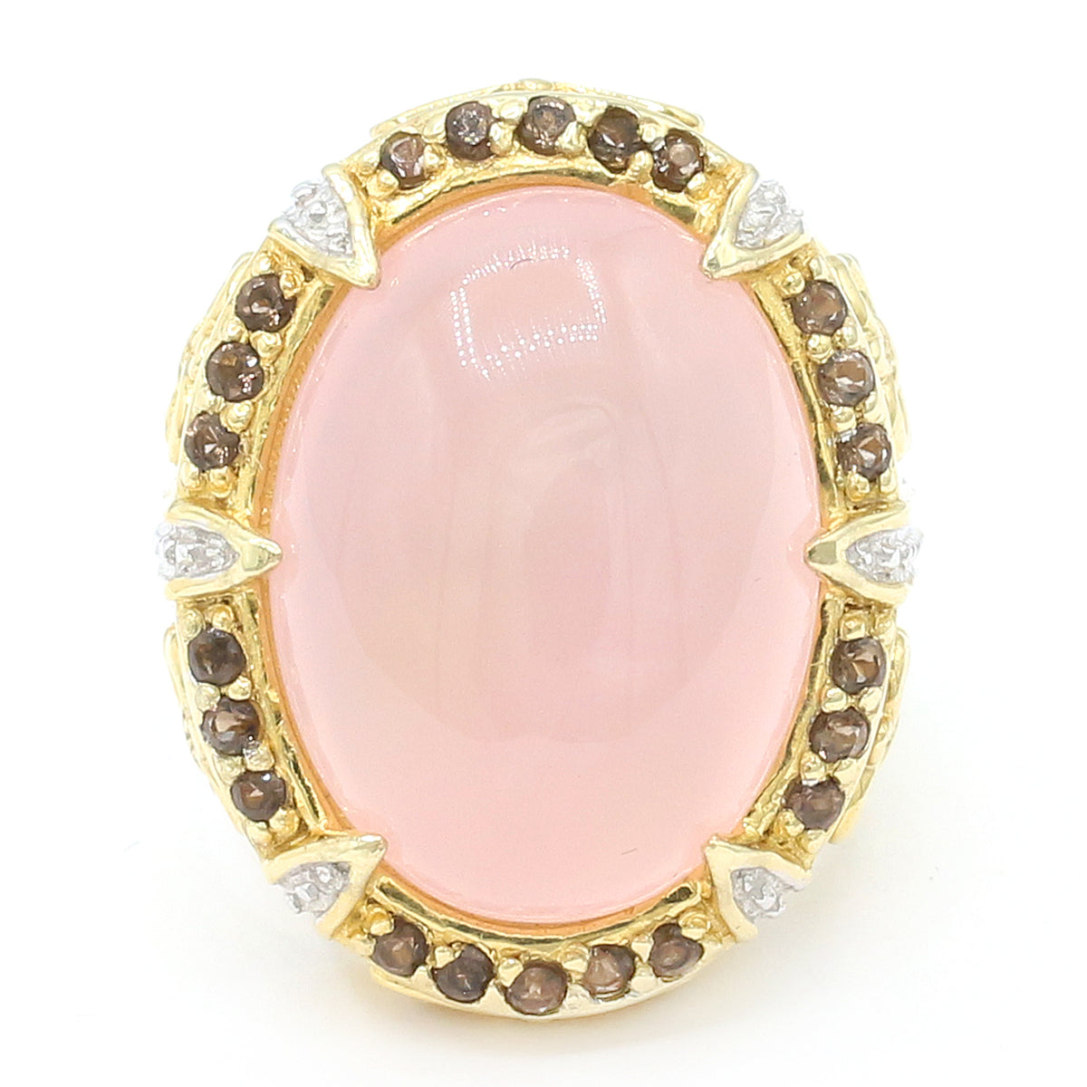 Bague en calcédoine rose et quartz fumé Gems en Vogue
