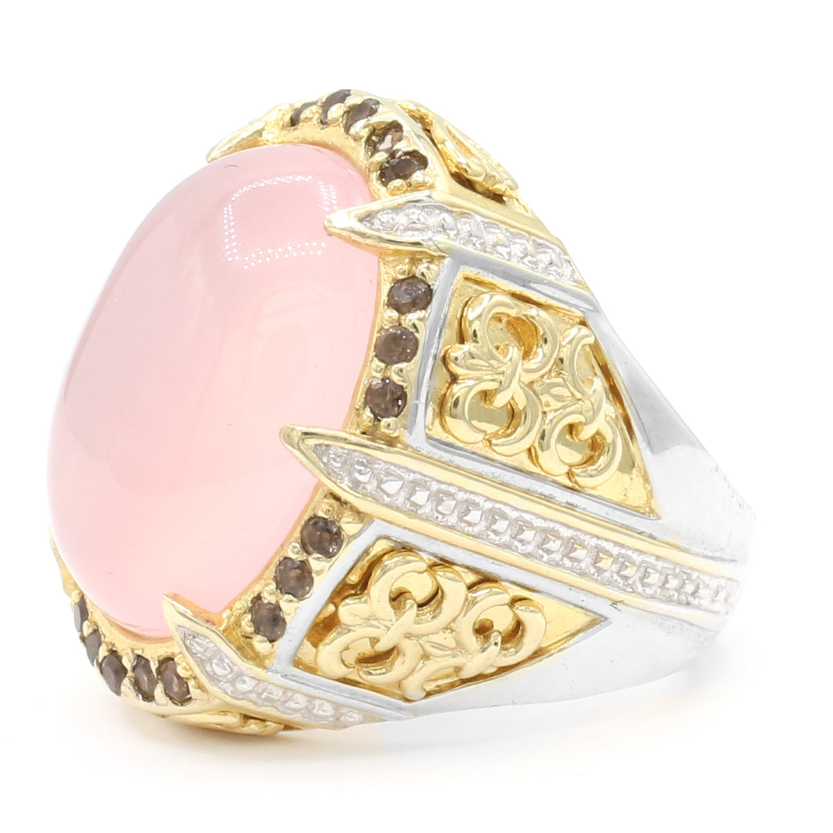 Bague en calcédoine rose et quartz fumé Gems en Vogue