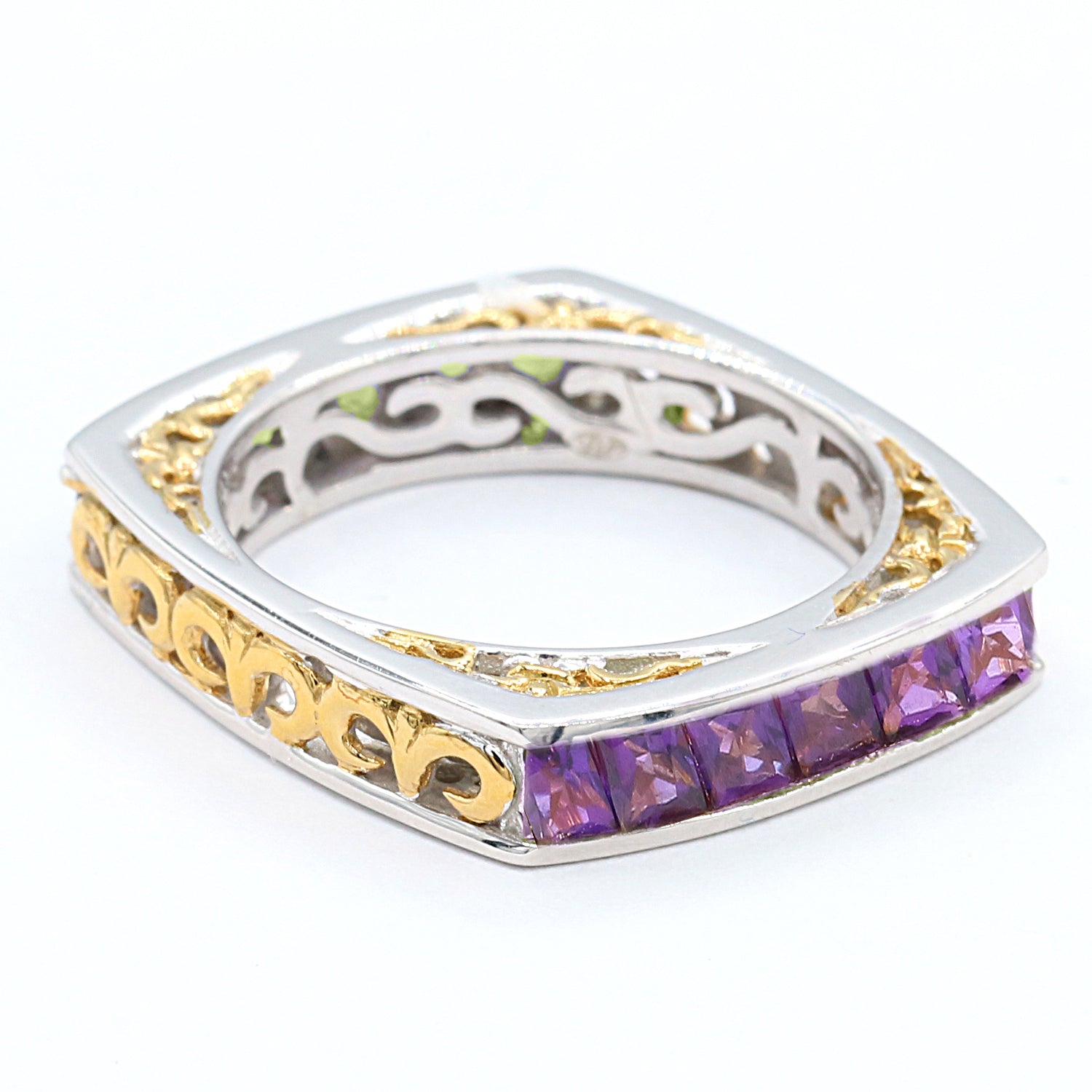 Gems en Vogue 1.68ctw African Amethyst & Peridot Reversible Band Ring CANNOT BE RESIZED