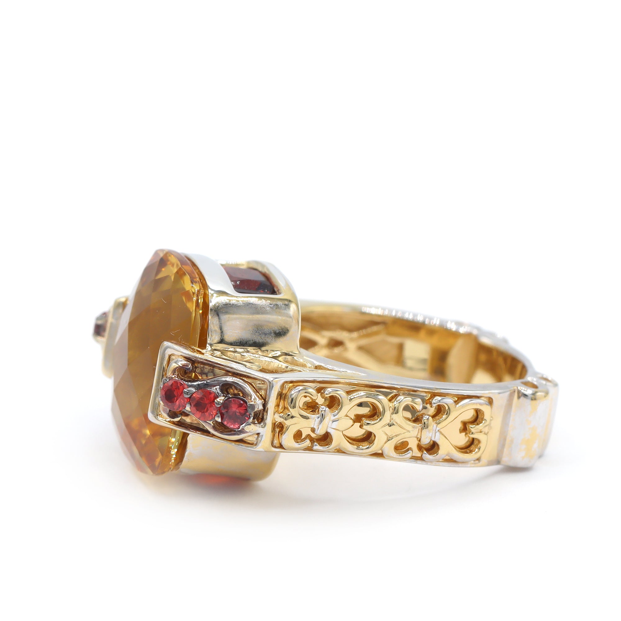 Gems en Vogue 24K Palladium Silver 9.05ctw Citrine Garnet & Orange Sapphire Ring