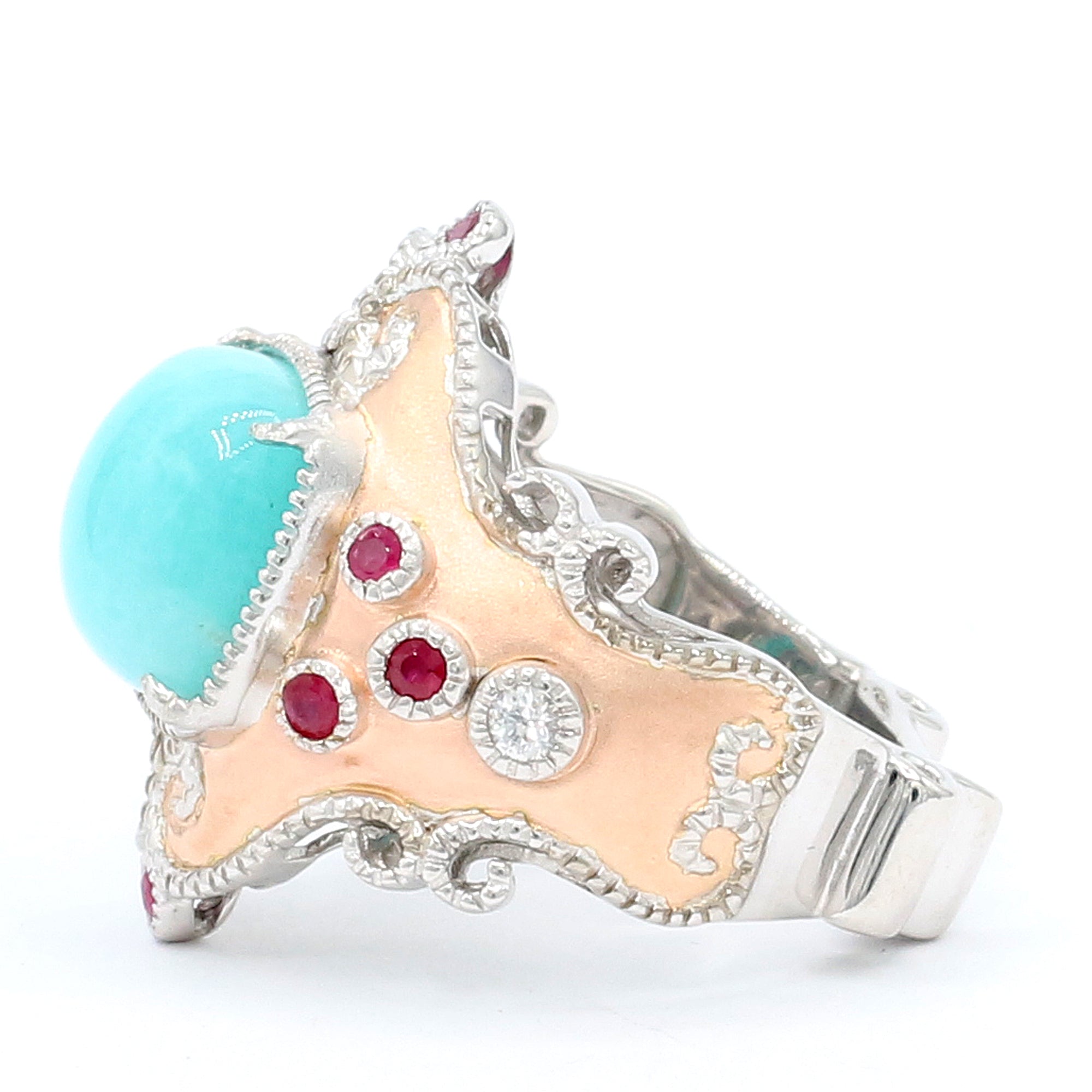 Gems en Vogue One-of-a-Kind Amazonite, Ruby & White Sapphire Ring